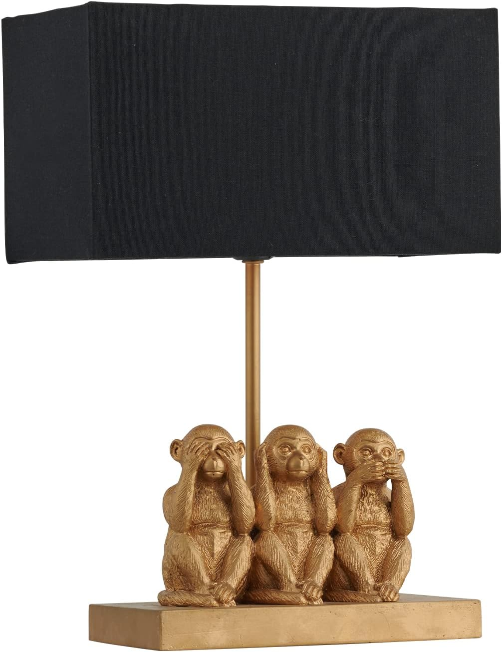 Animal Inspired Table Lamp, Three Wise Monkeys, Famous Proverb Representation, Golden Polyresin Base, Black Shade, E27, Whimsical and Unique Design for Captivating Animal Décor