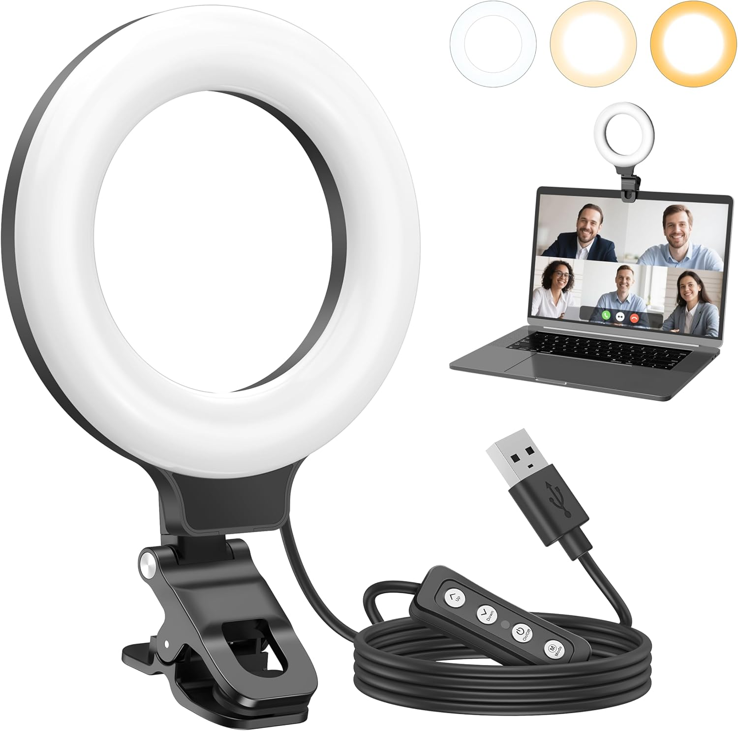 Aro de luz portatil para videoconferencia y laptop ajustable de 360 grados