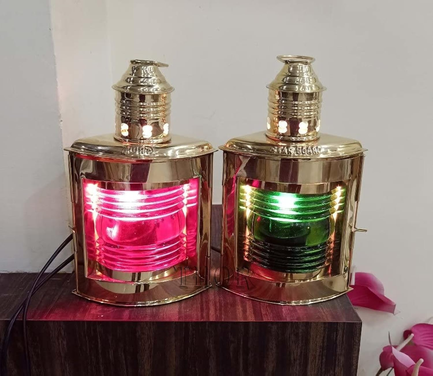 Vintage Brass Electric Green/Red Lamp Maritime Ship Lantern Boat Light Home Decorative Port & Starboard Lanterns Maritime (Set of 2) Rustic Vintage Home Decor Gifts
