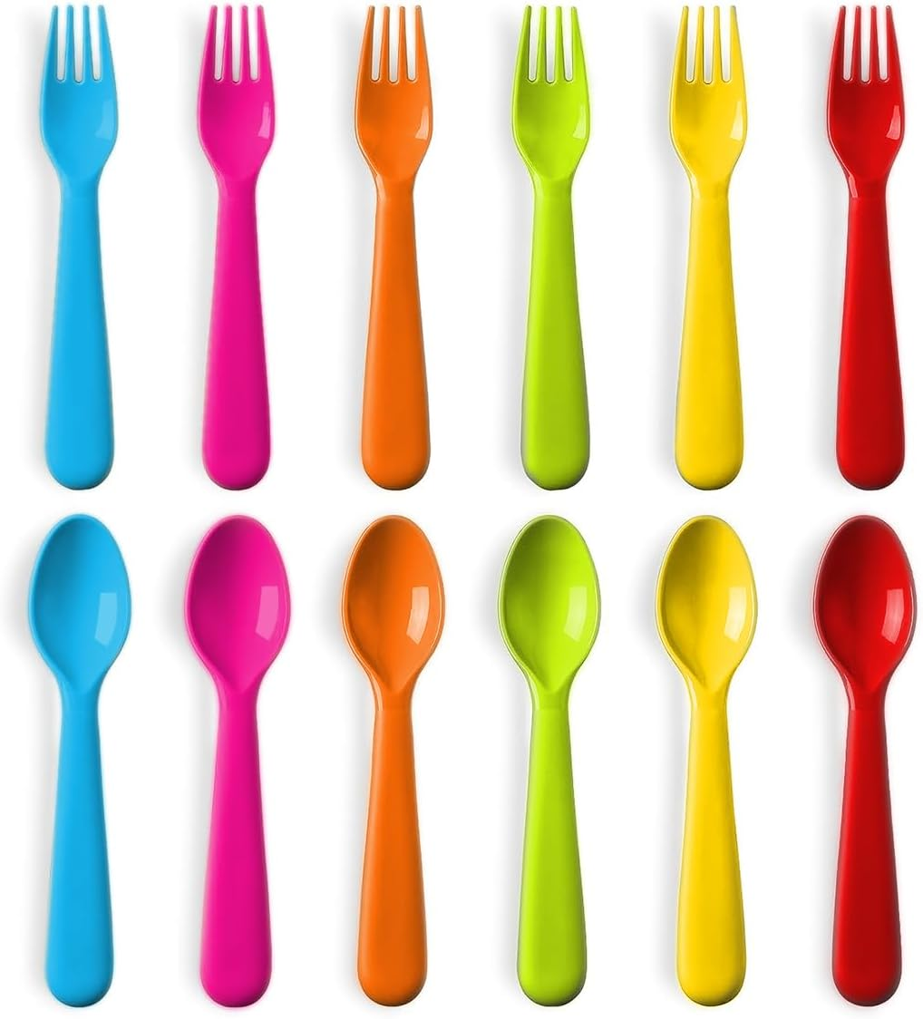 Plastic Toddler Utensils Set of 12 Kids Utensils Forks and Spoons - BPA Free/Dishwasher Safe Toddlers Silverware Set Brightly Colored Children'S Safe Flatware Cutlery Set