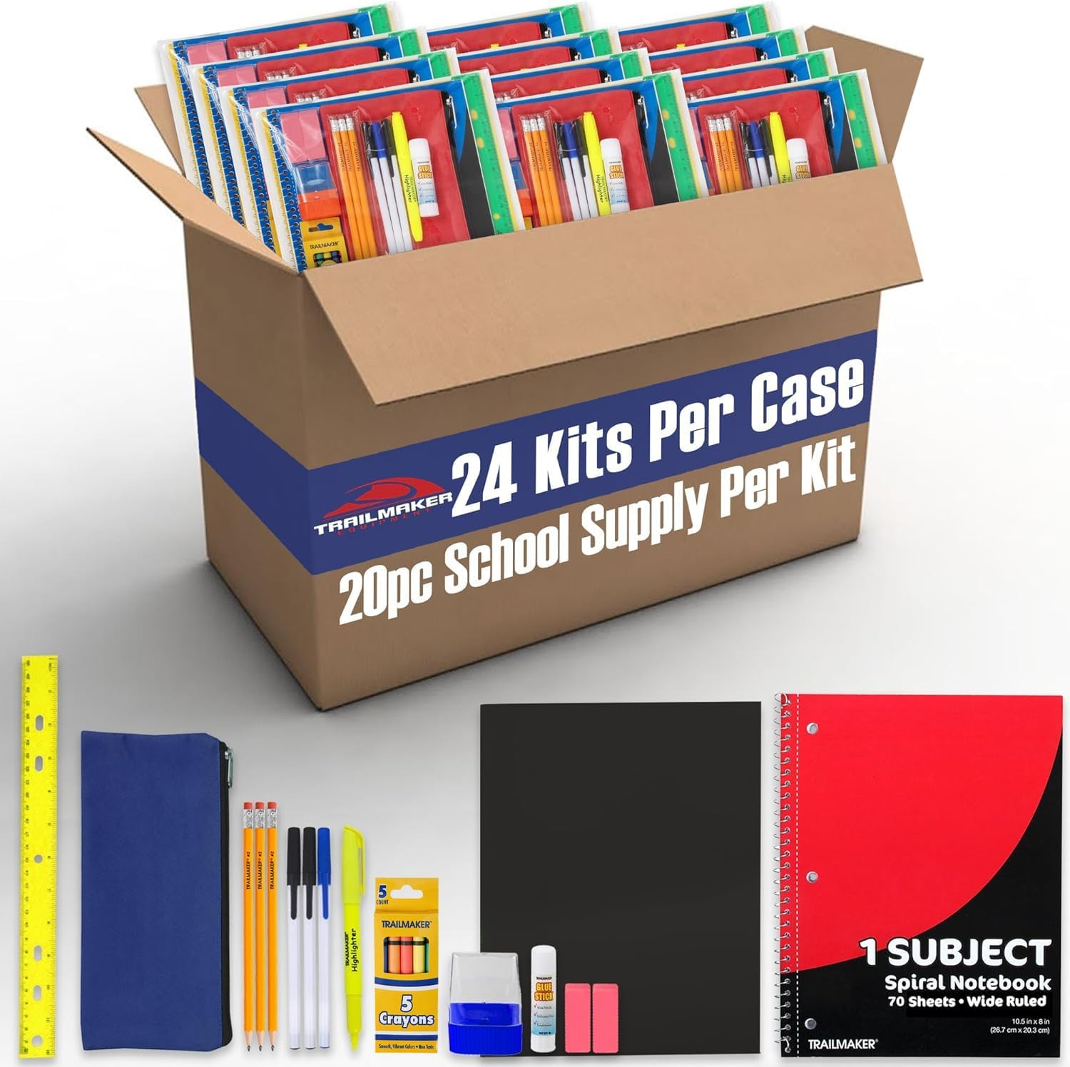 24-Pack Back to School Supply Kits – 20-Piece Sets for Kids, K–12, Bulk Lot