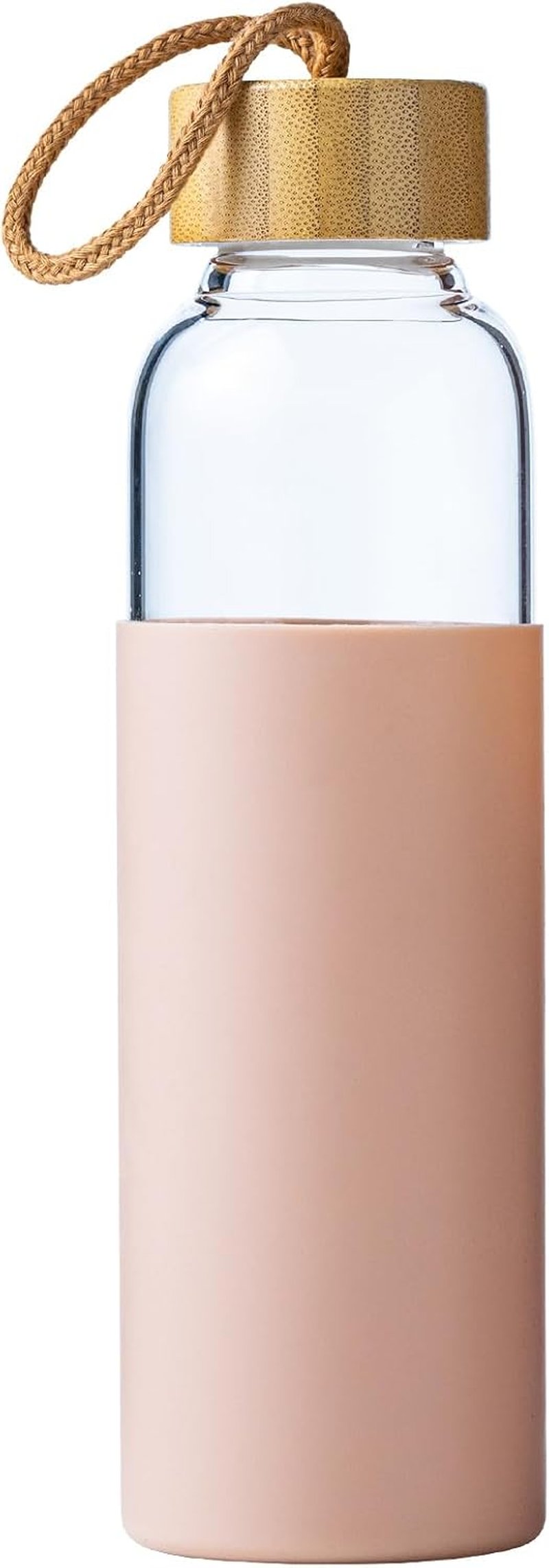 21Oz Glass Water Bottle with Silicone Sleeve & Bamboo Lid, BPA Free Reusable Water Bottle Glass for Gym Office Travel, Gift for Fitness Enthusiasts (Pink)