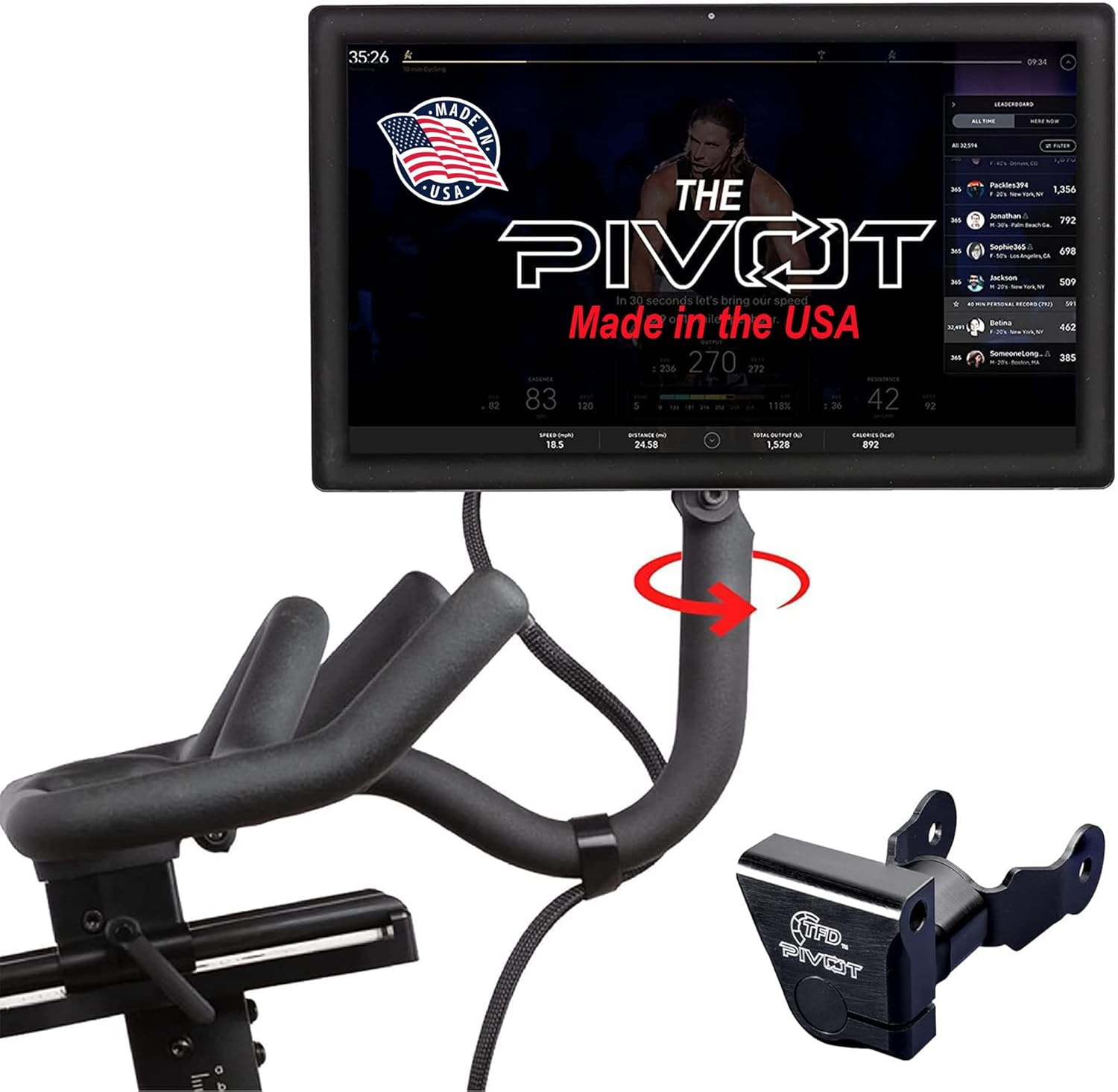 The Pivot for Peloton Bike Screens, Made in USA - 360 Degree of Movement Adjuster | Easily Adjust & Rotate Your Peloton Monitor | Peloton Accessories by