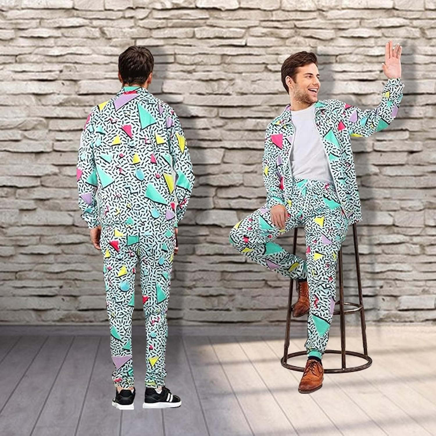 80s Track Suit Retro,90s Men's Tracksuits Outfit 2 Pieces Jacket and Pants,Me... - Picture 5 of 15