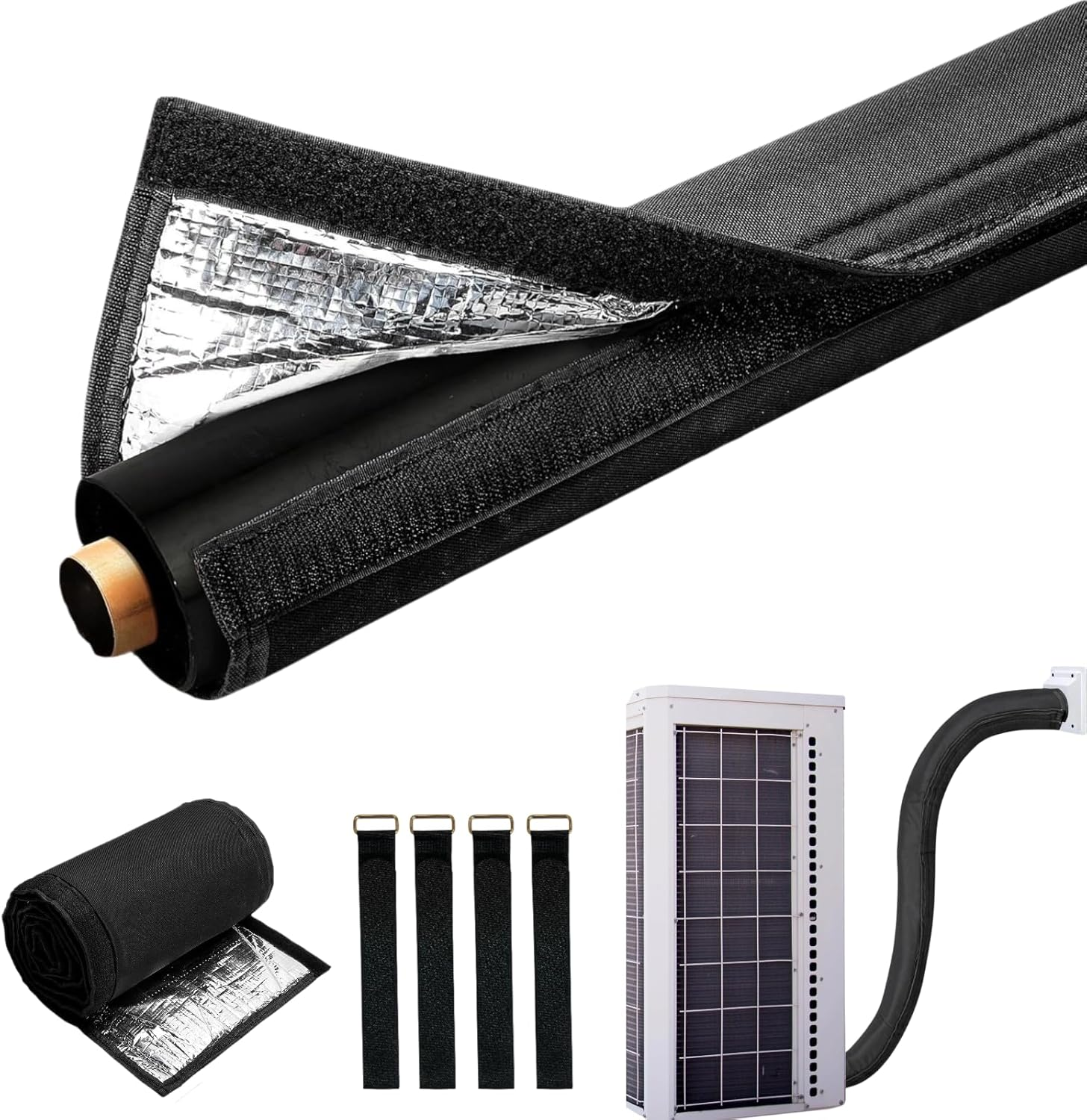 3-Layer HVAC Copper Pipe Insulation Wrap, HVAC Copper Pipe Protect, AC Line Insulation Wrap Outdoor, outside Pipe Cover, 72 X 10.2 Inches, Black