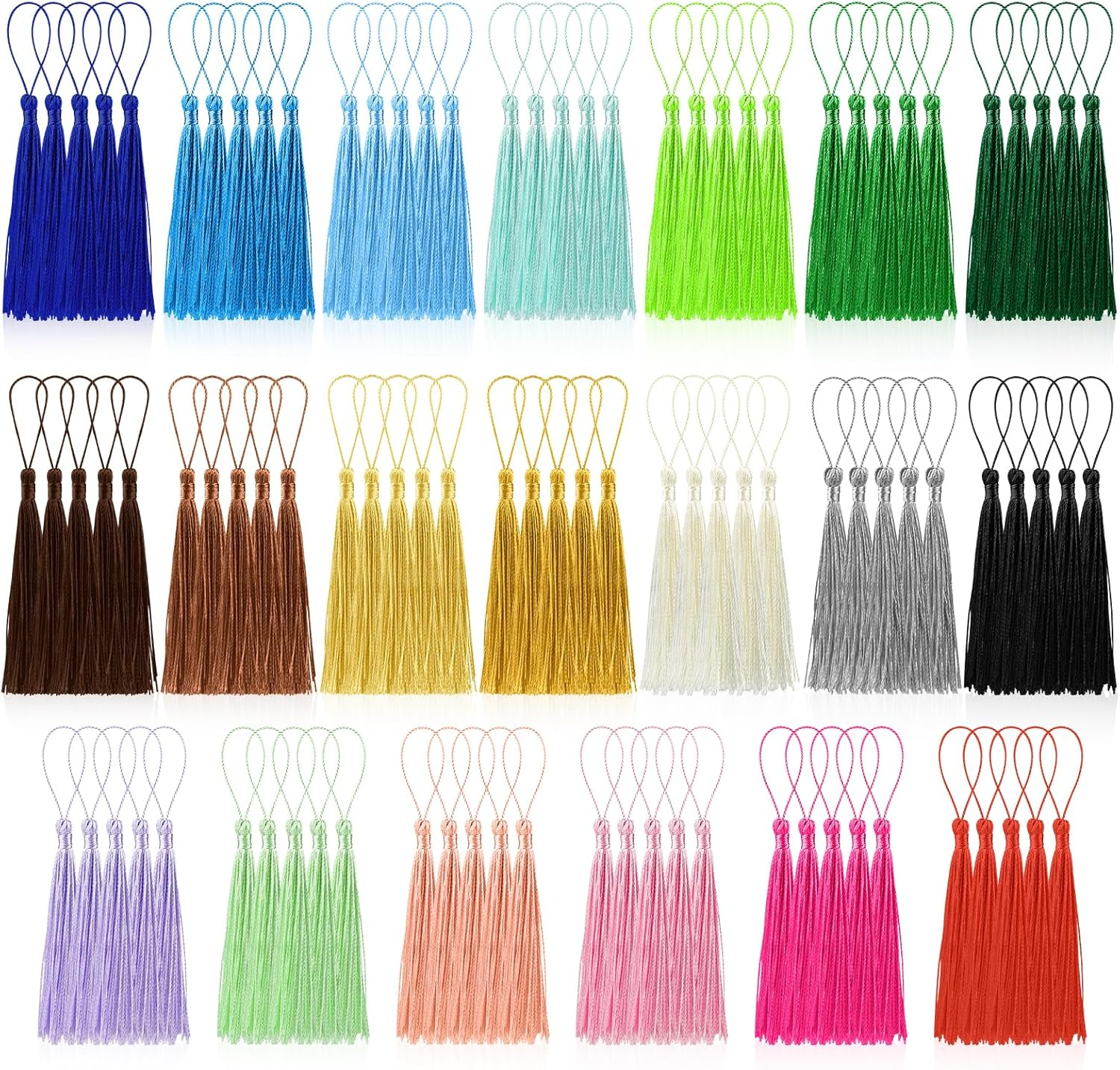 100 Pcs Bookmark Tassels Bulk 20 Colors Soft Craft Silky Handmade Mini Tassels for Jewelry Making with Loops for DIY Craft Accessory Dress Decoration