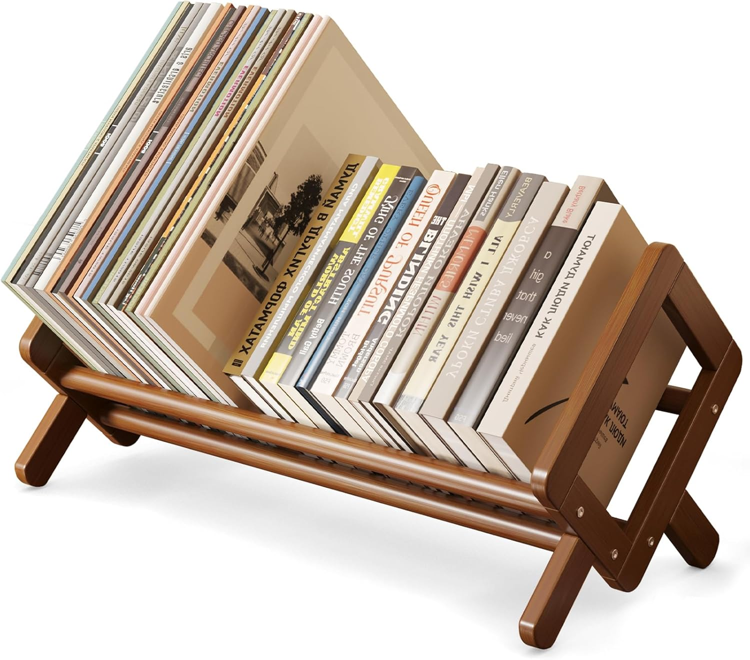 Premium Desktop Bookshelf, Bamboo Desk Bookshelf, Retro Brown Book Rack Shelf Organizer, Stable Bookshelves Storage, Tabletop Large Magazine Holder Racks for Magazines, Books, Files