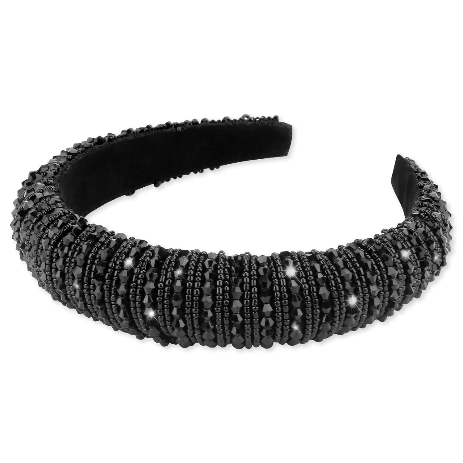 Wecoe Black Headband for Women Fashion Rhinestone Headbands Women Padded Headband Fancy Bling Diamond Sparkle Crystal Beaded Headband Cute Hair Bands Halloween Gifts Hair Accessories for Women Girls