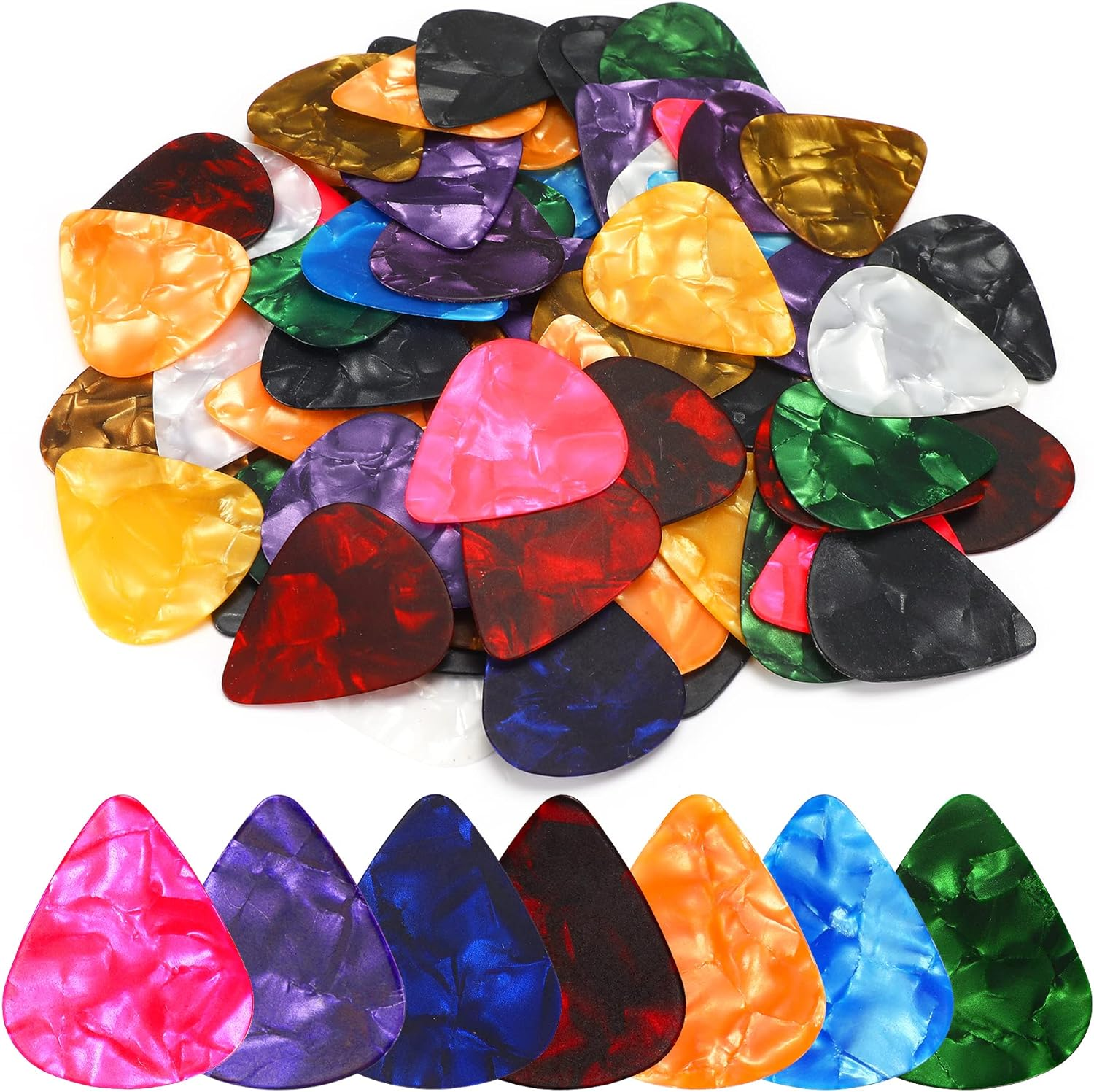 Guitar Picks, 150 Pack Premium Celluloid Guitar Pick Medium Variety Pack for Acoustic Electric Bass Guitars(0.71Mm)