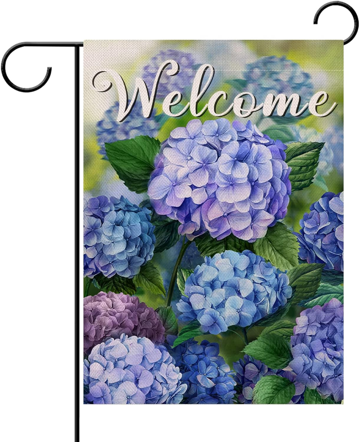 Welcome Spring Floral Flowers Garden Flag Double Sided, Hydrangea Decorative Yard Outdoor Home Small Decor, Summer Farmhouse Burlap Outside House Decoration 12 x 18