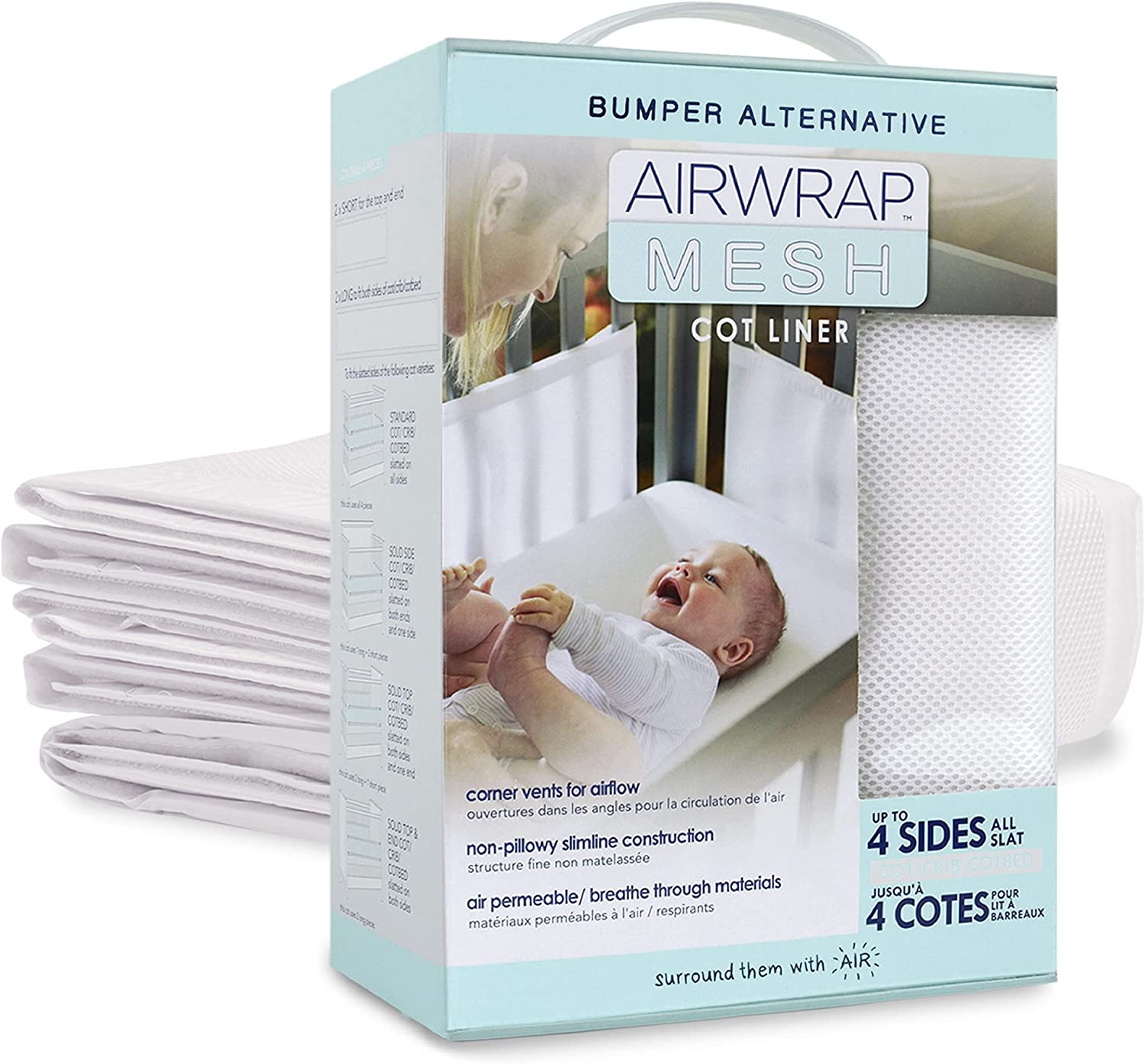 Airwrap 4 Sides Mesh Cot Liner, White - Picture 2 of 13