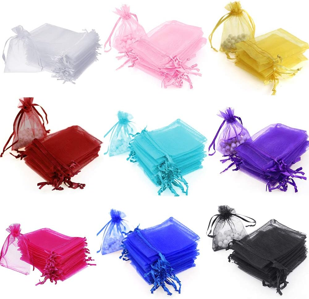 100/200PCS Organza Gift Candy Sheer Bags Mesh Jewelry Pouches Drawstring Bulk for Wedding Party Favors Festival Christmas Valentine's Day (3