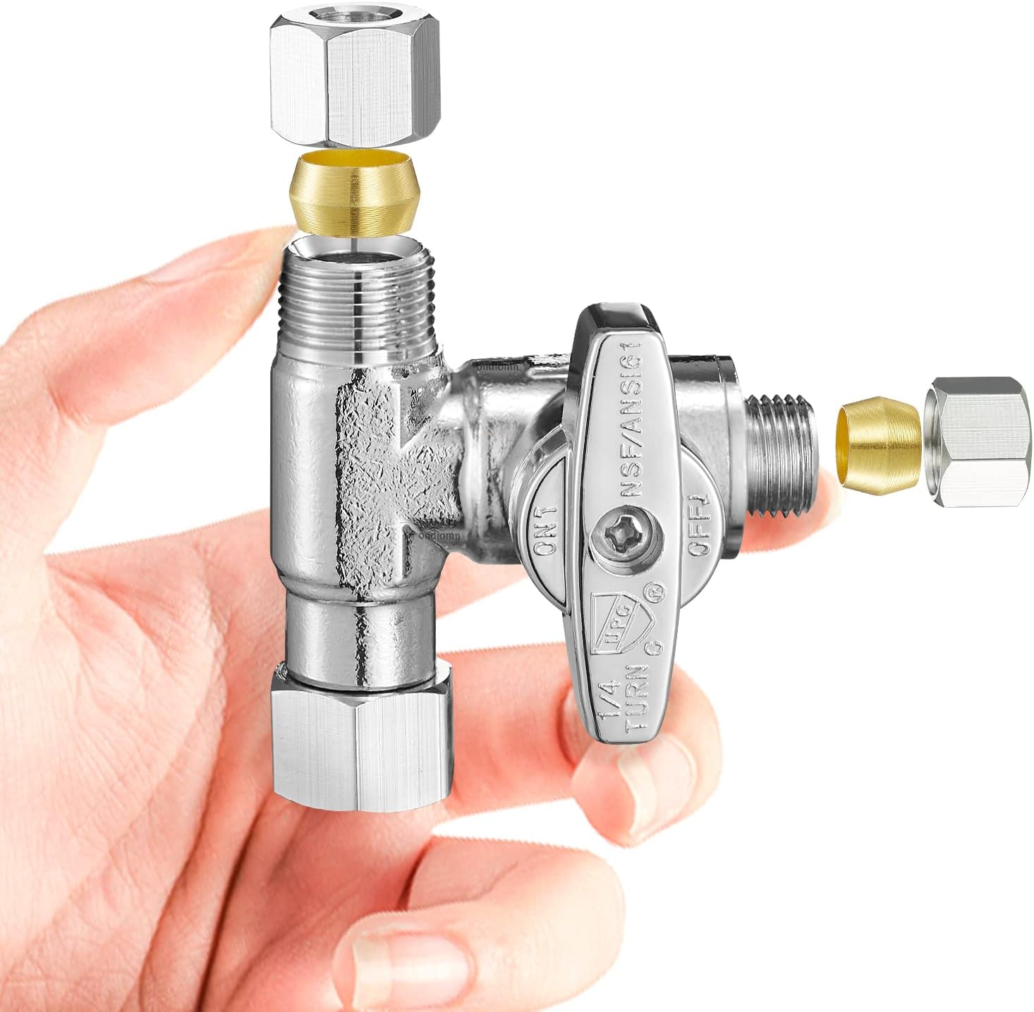 Tee Stop Valve Add-A-Tee Valve 3/8 Compression Faucet T Adapter for Dishwasher Glass Rinser Washing Machine(3/8x3/8x3/8)