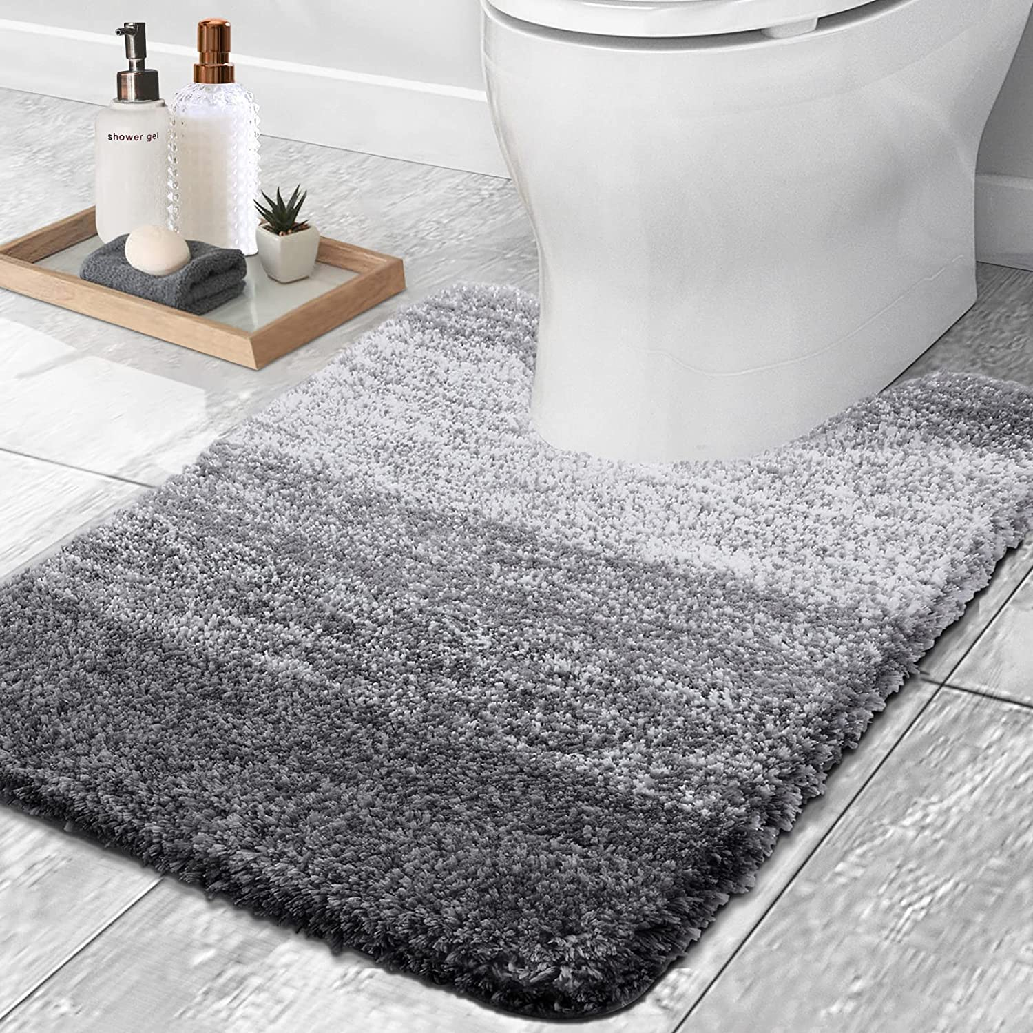 OLANLY Luxury Toilet Rugs U-Shaped 24X20, Extra Soft and Absorbent Microfiber