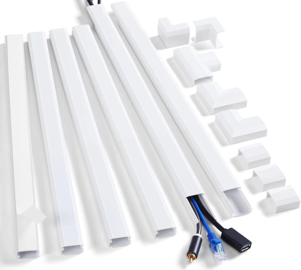 Cord Cover Wall Kit, 94.5in Cord Hider Wall Mounted TV, Wire Covers for Cords, Paintable Wire Hiders for TV On Wall, Cable Hider Wall Kit, Wall Cord Concealer, 6 x L15.7in W0.98in H0.5in, White