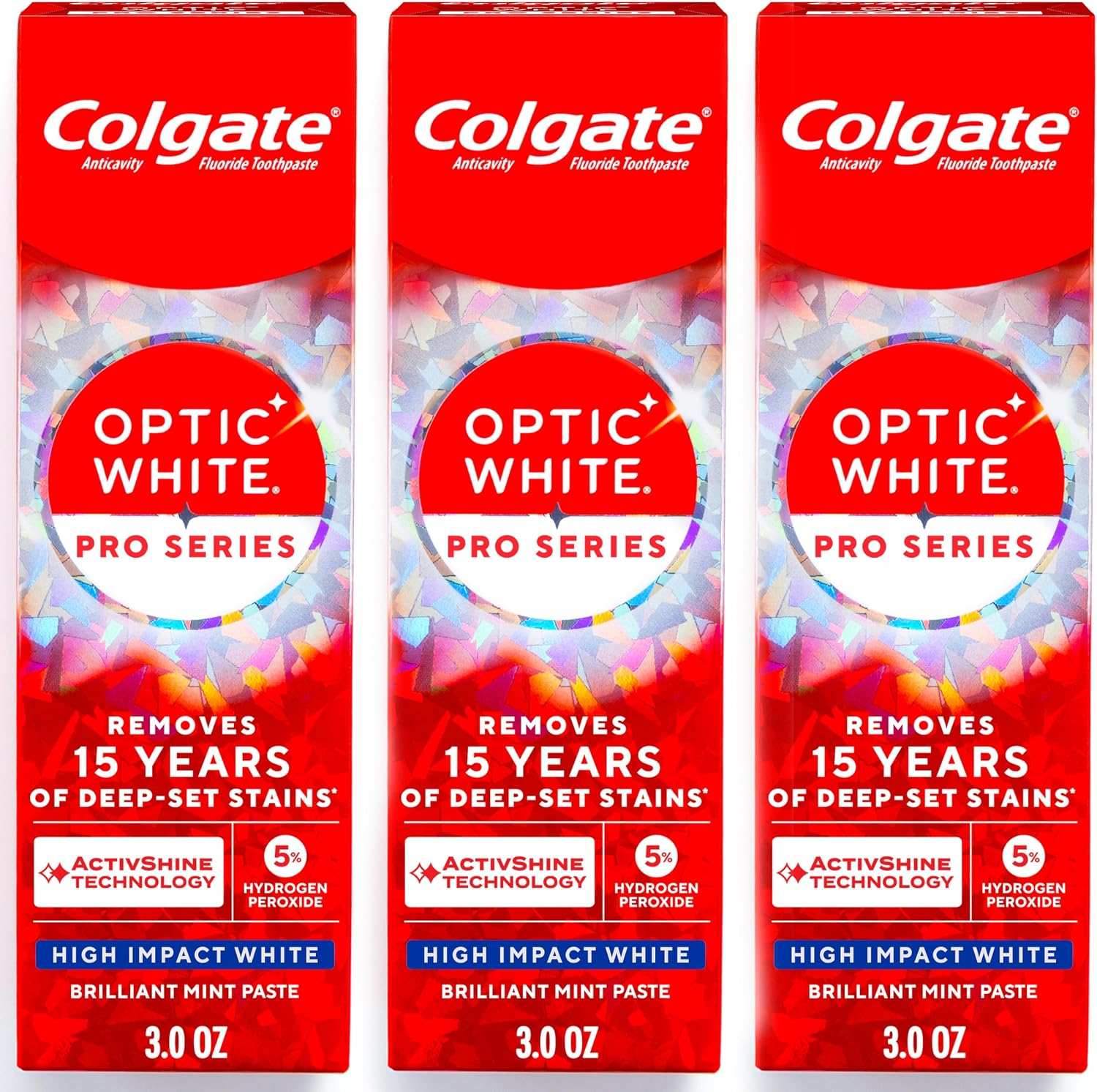 Optic White Pro Series High Impact White Toothpaste, 3 Pack, 3.0 Oz