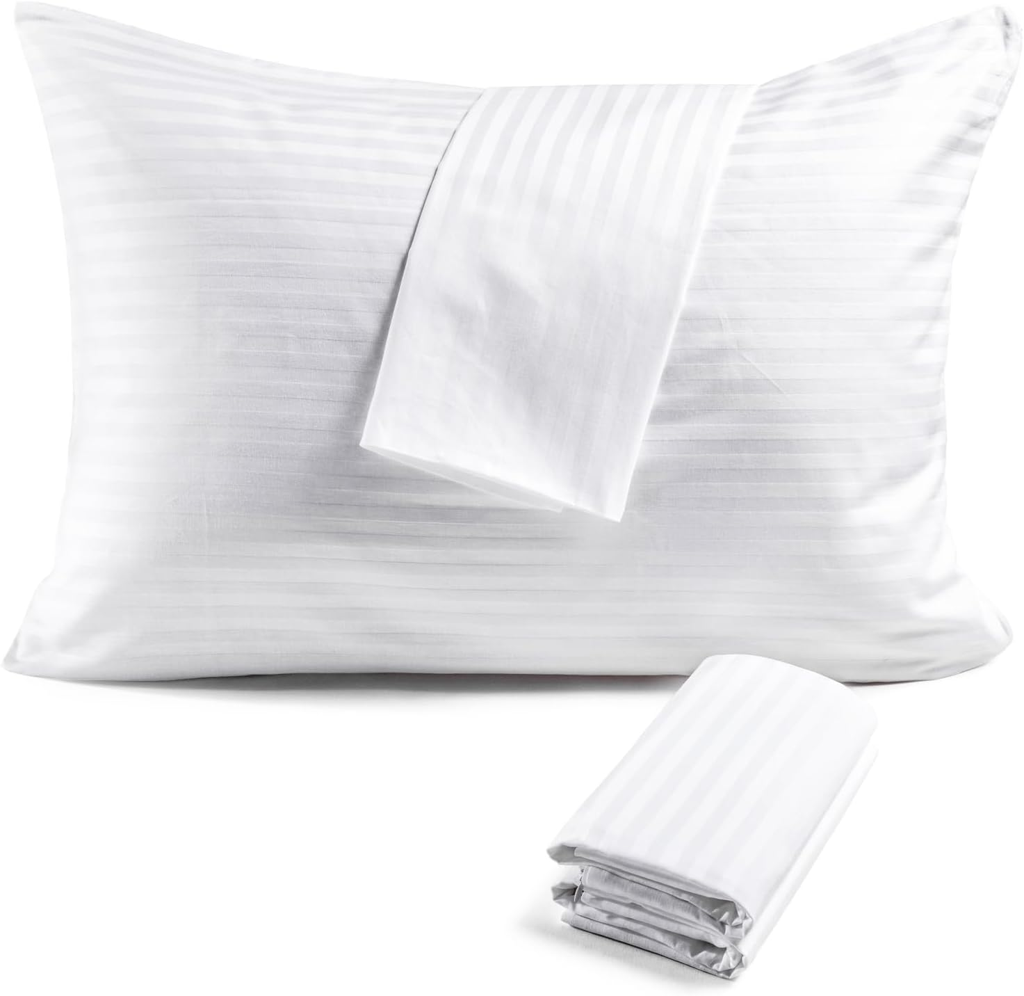 600TC 100% Cotton Pillow Protectors, Standard Size (20X26), 4 Pack, Oeko-Tex Certified, Hotel Grade Pillow Cover with Silent Zipper, Zip up Pillow Cases, White
