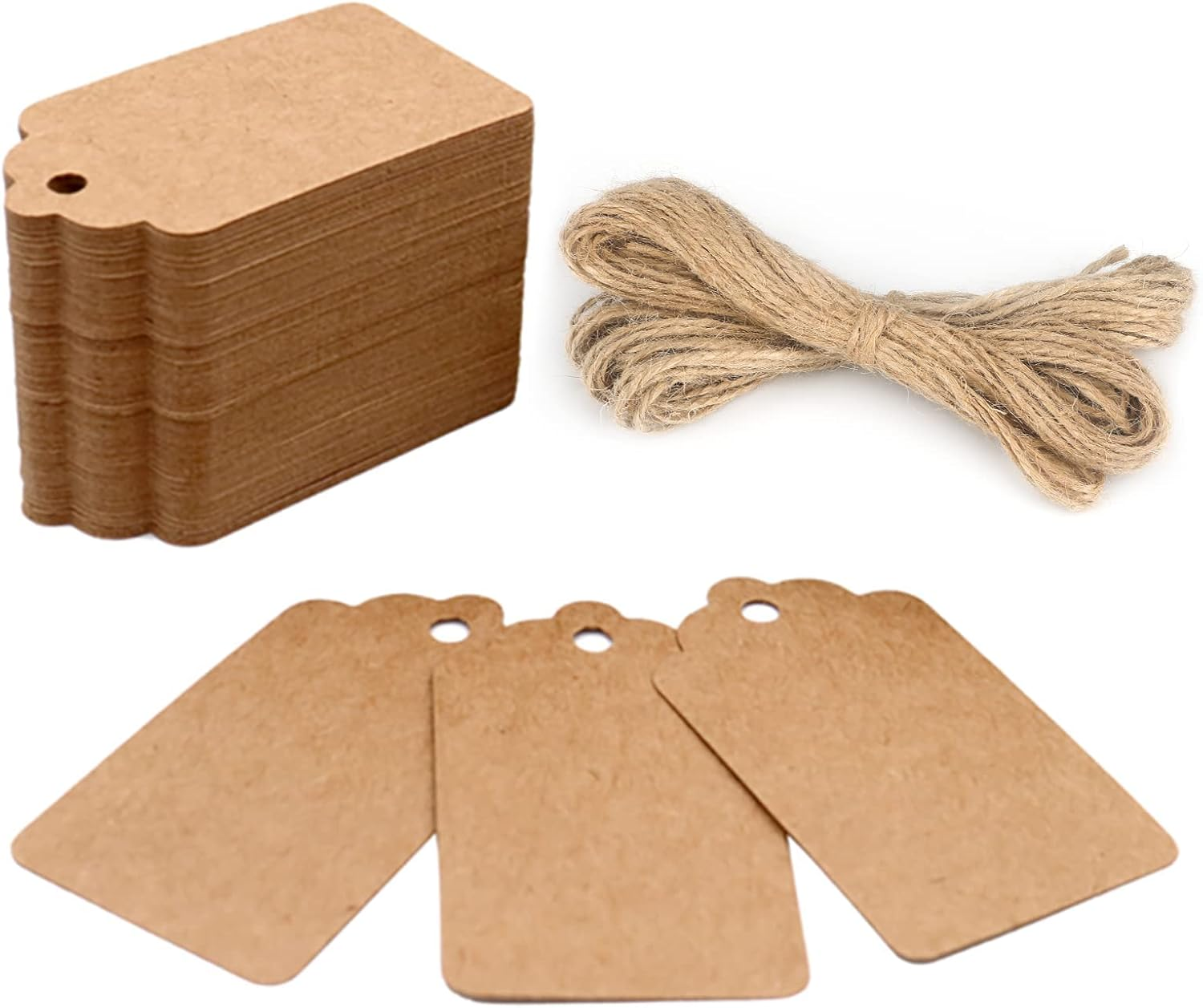 100PCS Kraft Paper Gift Tags with String, 2.8×1.6 in Blank Gift Tags, Marking Price Tag, Writable Hanging Label Present Name Tag for Gift Wrapping, Gift Bags, Holiday Arts & Crafts