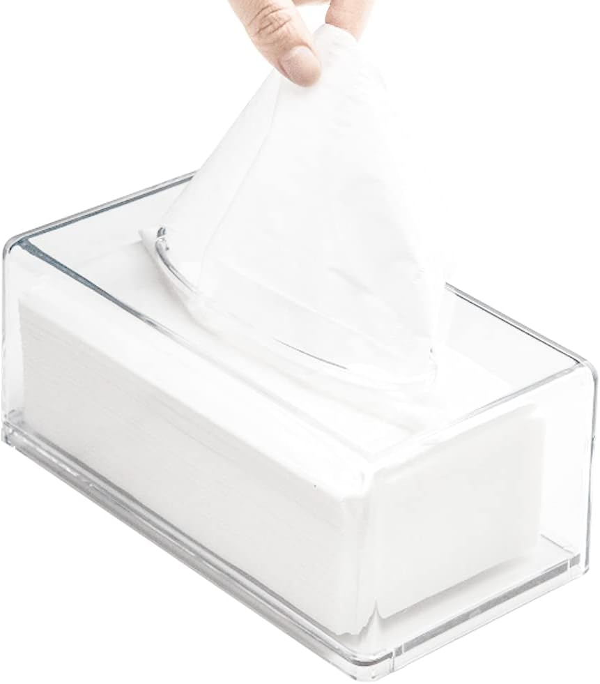 Square Clear Acrylic Tissue Box, Box Covers Rectangular, Bathroom Facial Napkin Box Holders, Table Clear Dryer Sheet Dispenser for Bathroom, Kitchen and Cars