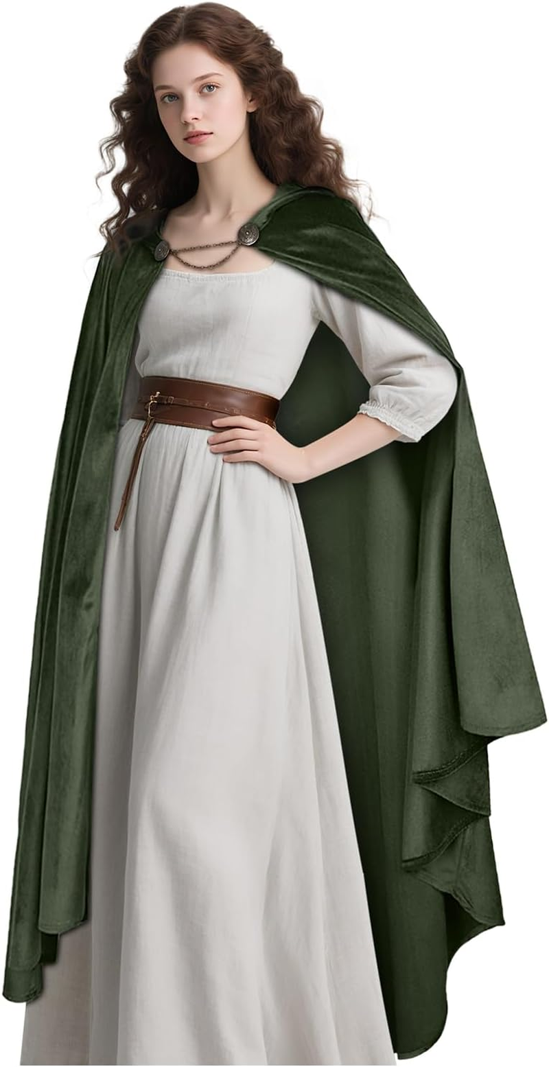 L'VOW Medieval Hooded Cloak with Chain Clasp Renaissance Velvet Cape for Women 