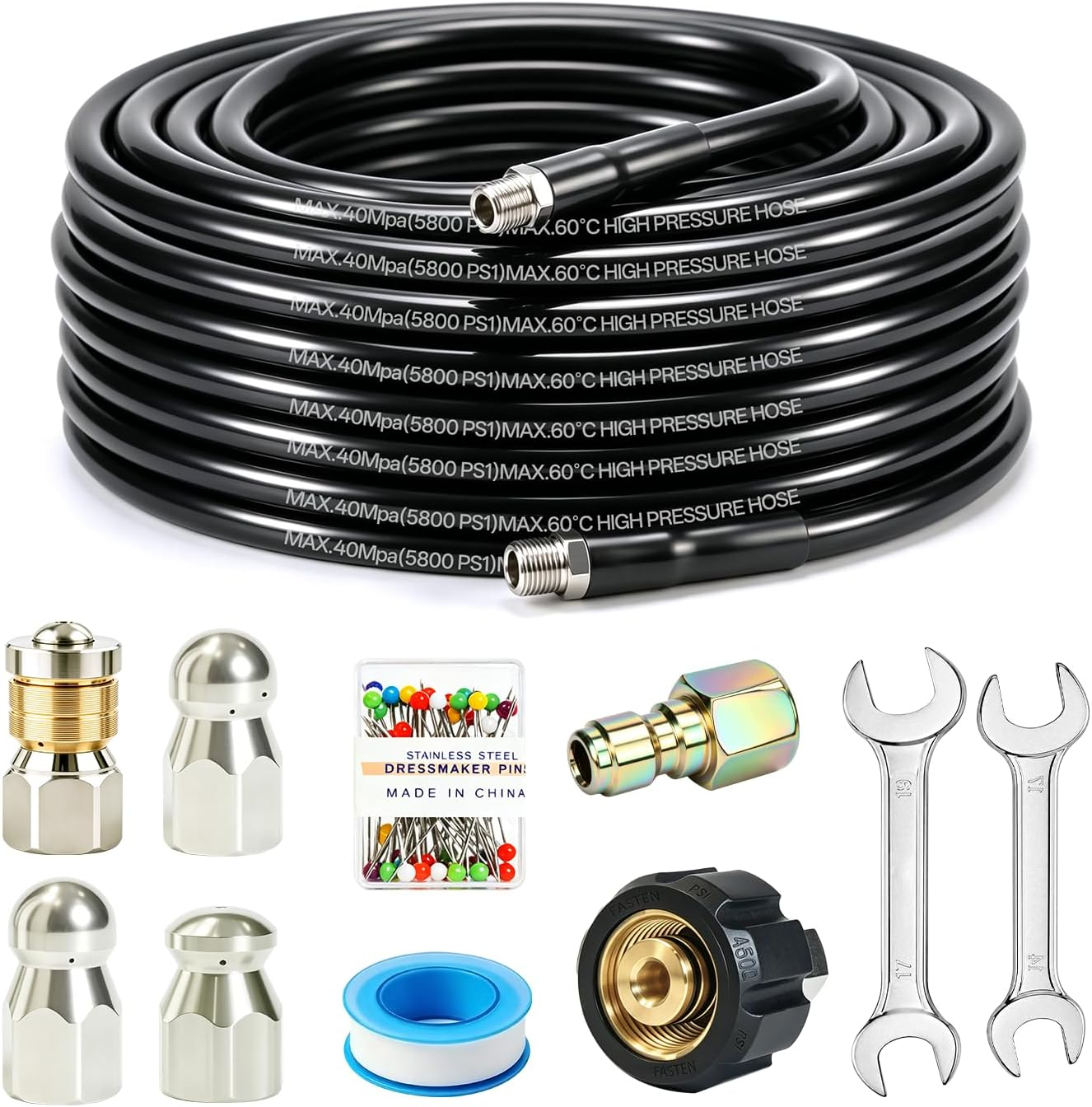 100FT Sewer Jetter Kit for Pressure Washer, 5800PSI Drain Cleaner Hose