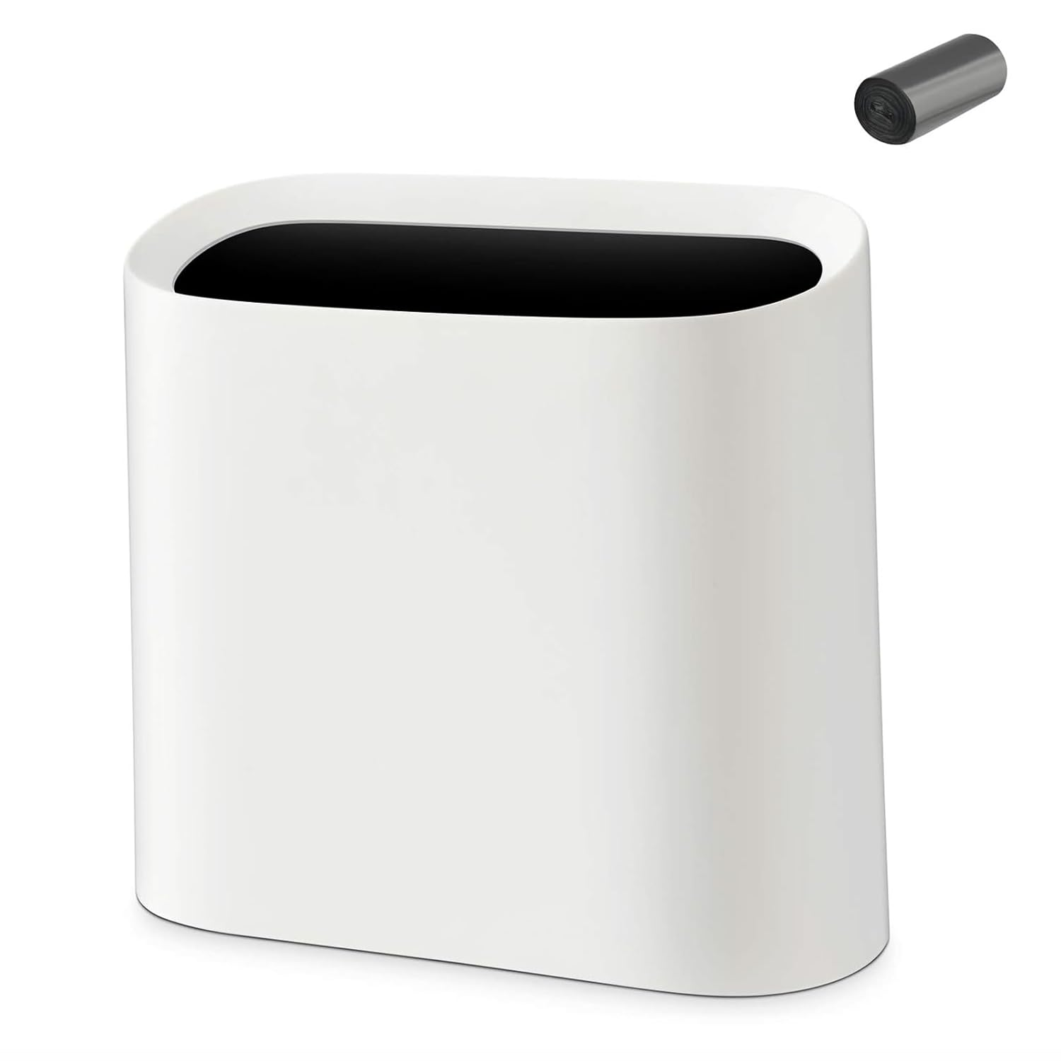 2.3 Gal Trash Can for Bathroom,Small Office Garbage Can for Kitchen,Slim Rectangular Waste Bin,Plastic,White