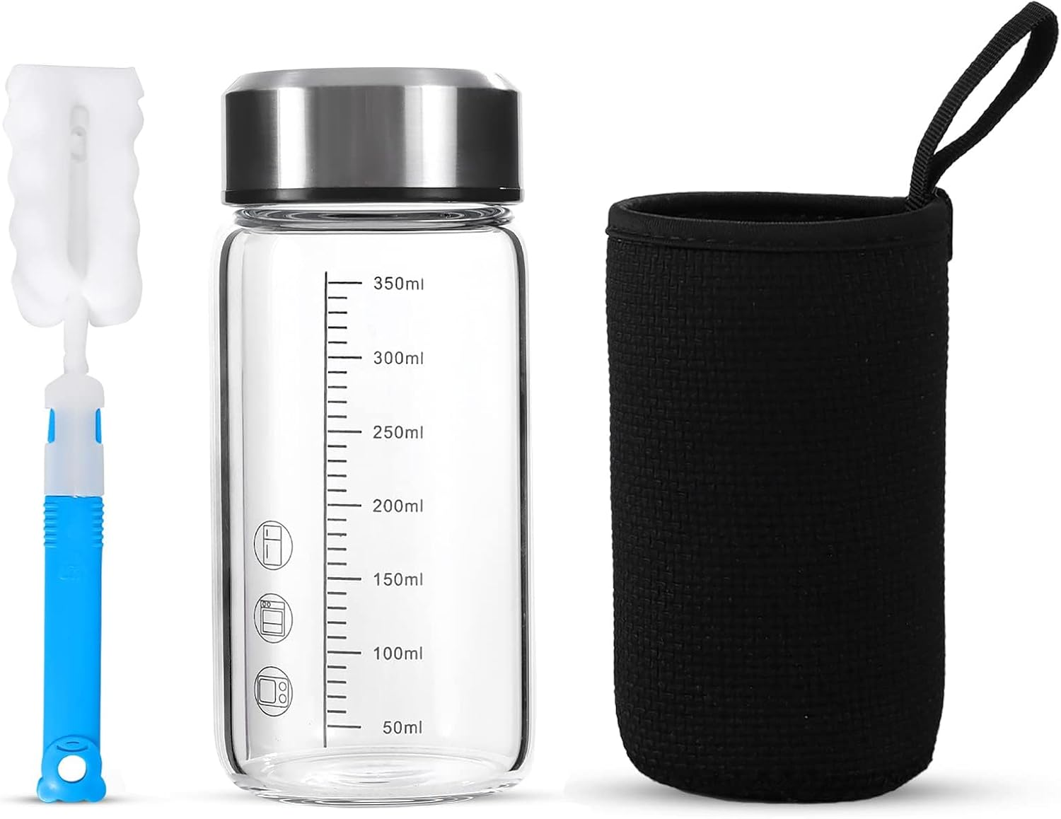 12Oz Small Wide Mouth Glass Water Bottle with Lid,0.15In/3.8Mm Thick Glass  