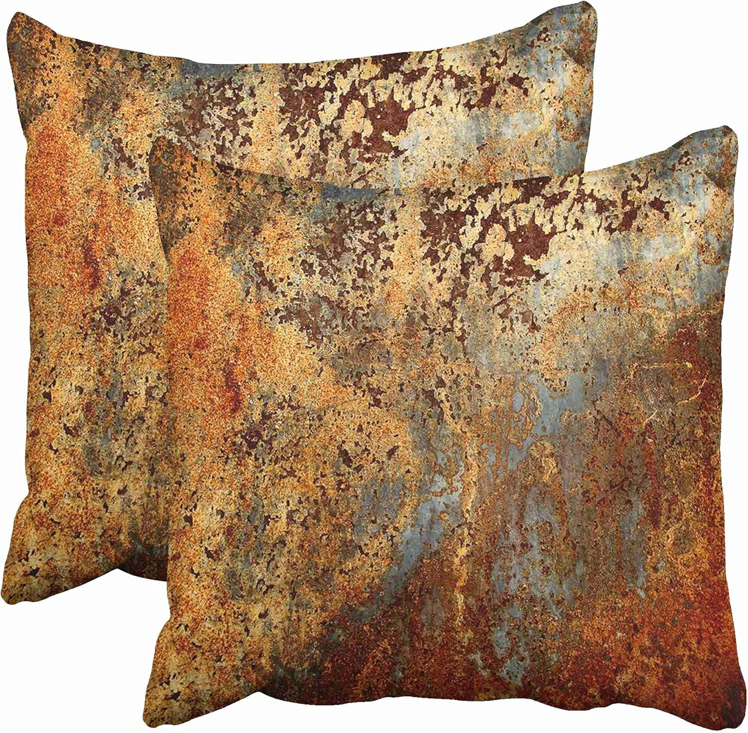 Emvency Set of 2 Throw Pillow Covers Brown Rust Colorful Metal Rusty Steel Iron Structure Wall Door Modern Abstract Decorative Square 18X18 Inches Pillowcases Home Decor Cases Cover