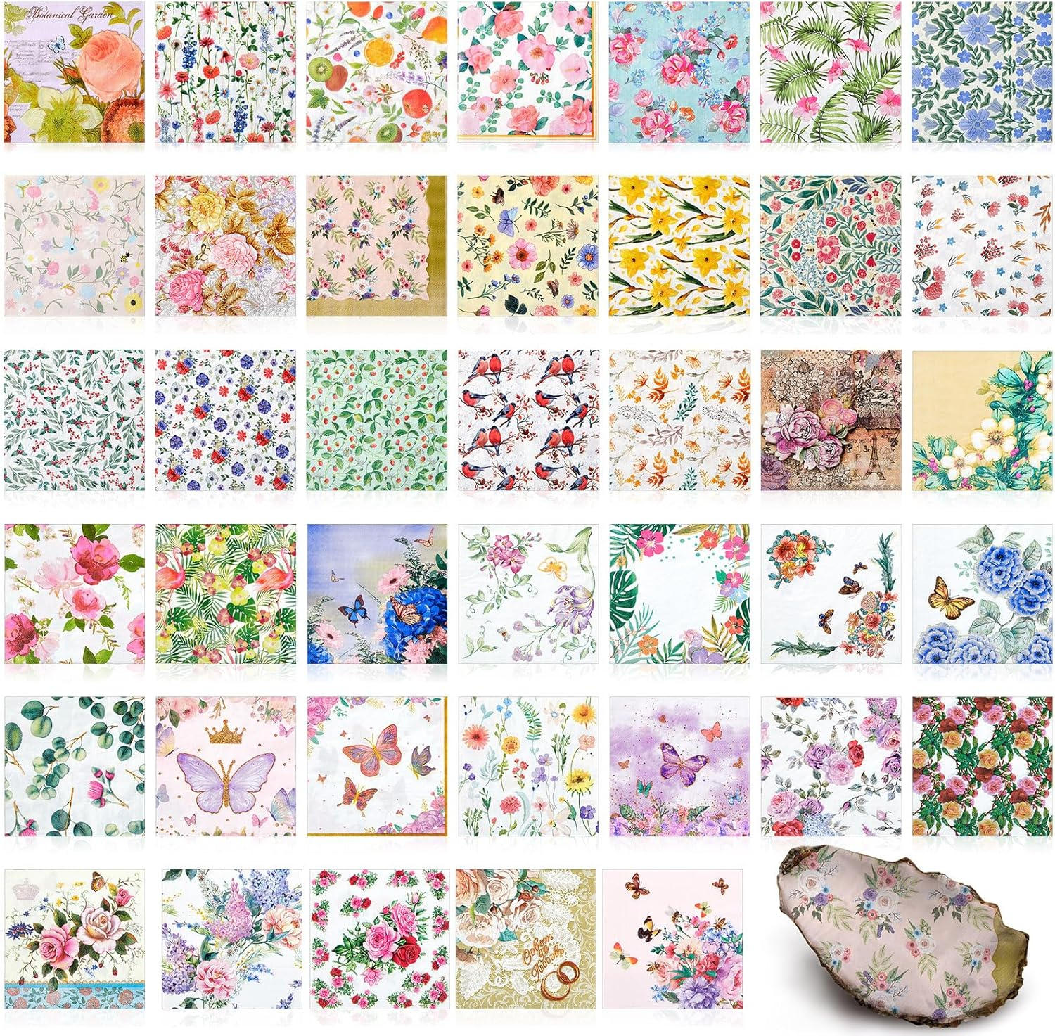 40 Pack Decoupage Napkins Assorted Floral Decorative Paper Cocktail 13 Inch