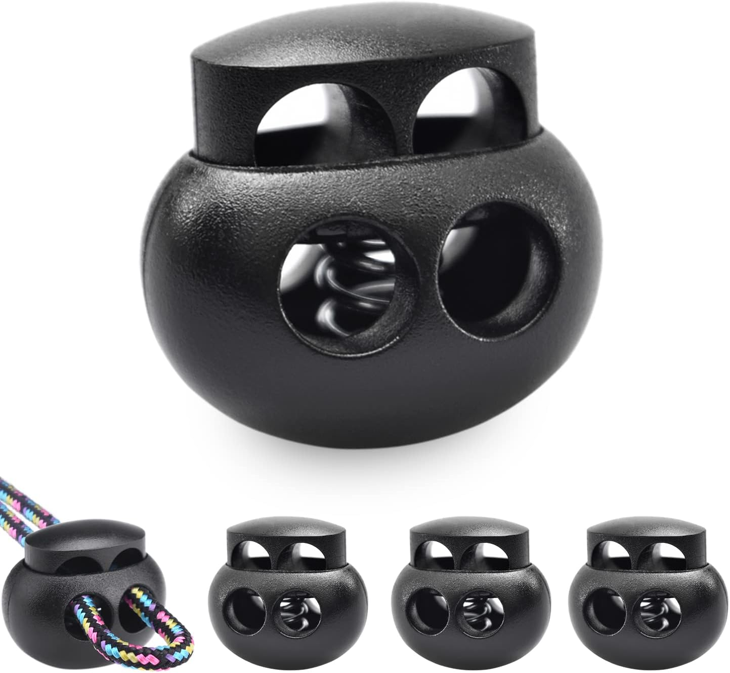 12 Pack Black Plastic Spring Cord Lock Toggle Stopper for Drawstring, Paracord