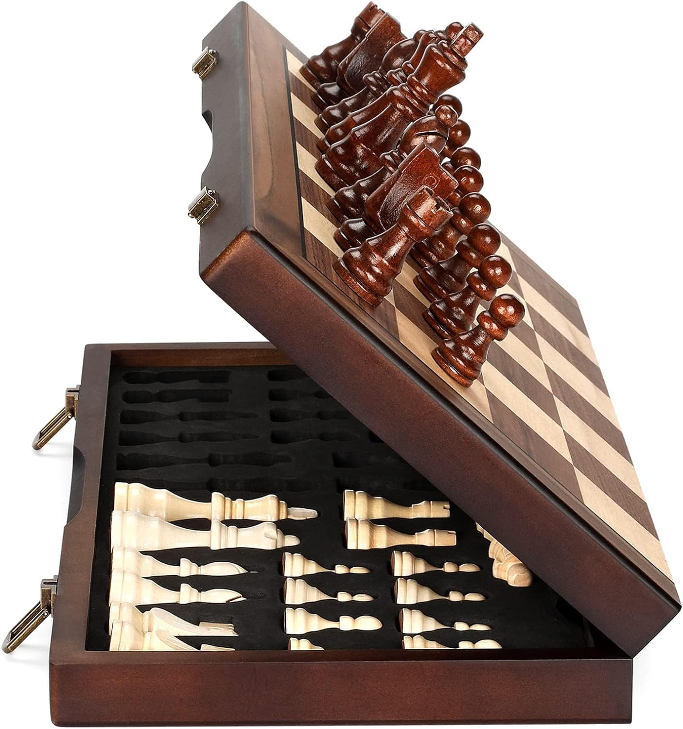 Magnetic Wooden Chess Set for Adults Kids 15'' Chess Board with Handmade Pieces