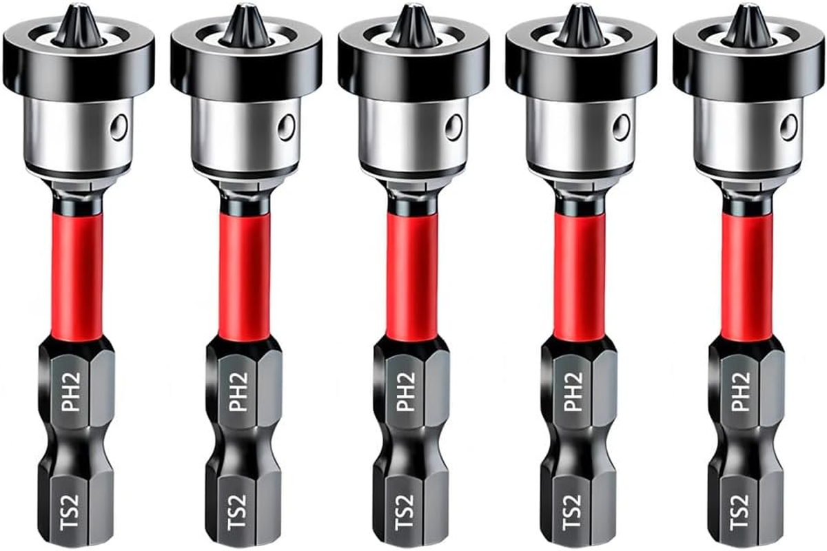 5Pcs Drywall Screw Setter, Magnetic Positioning Screwdriver Bits PH2 Bits, 1/4