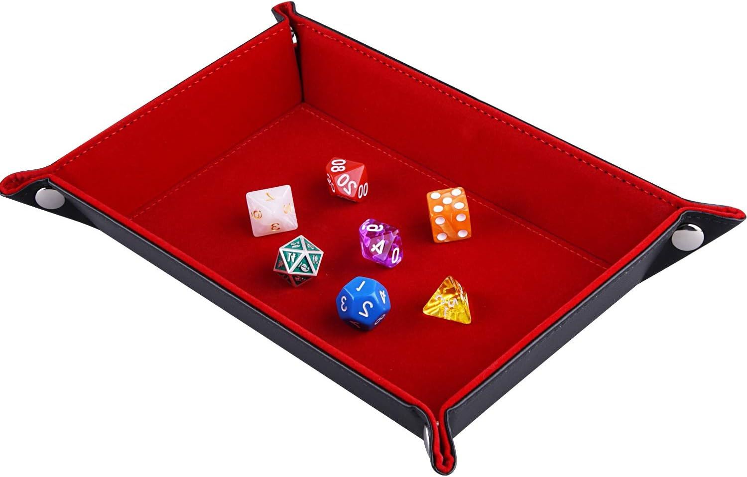 Double Sided Dice Tray Folding Rectangle PU Leather and Burgundy Velvet Dice Holder