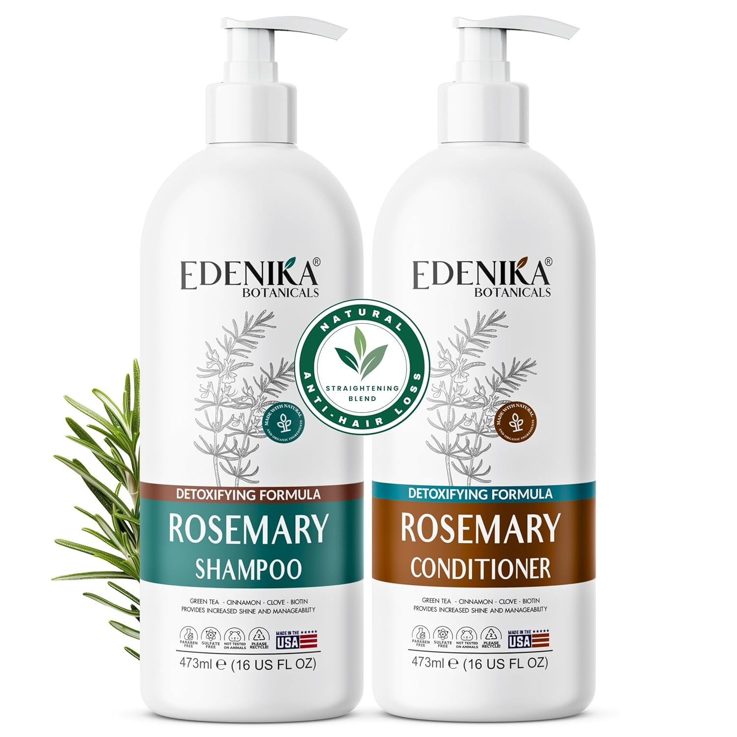 Rosemary Oil Shampoo & Conditioner Set, 16oz, Biotin, Sulfate-Free