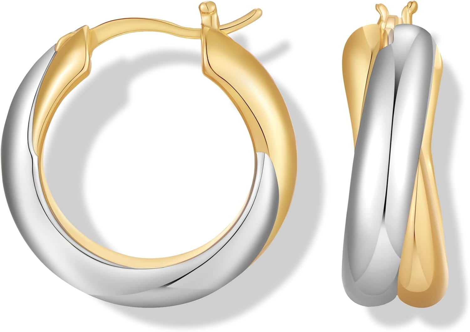 Gold And Silver Hoop Earrings For Women Two Toned Hoops Round