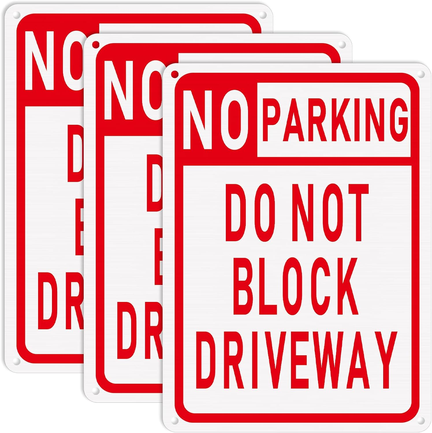 3 Pcs No Parking Sign Do Not Block Driveway Sign 10 x 14 Inches Aluminum Red