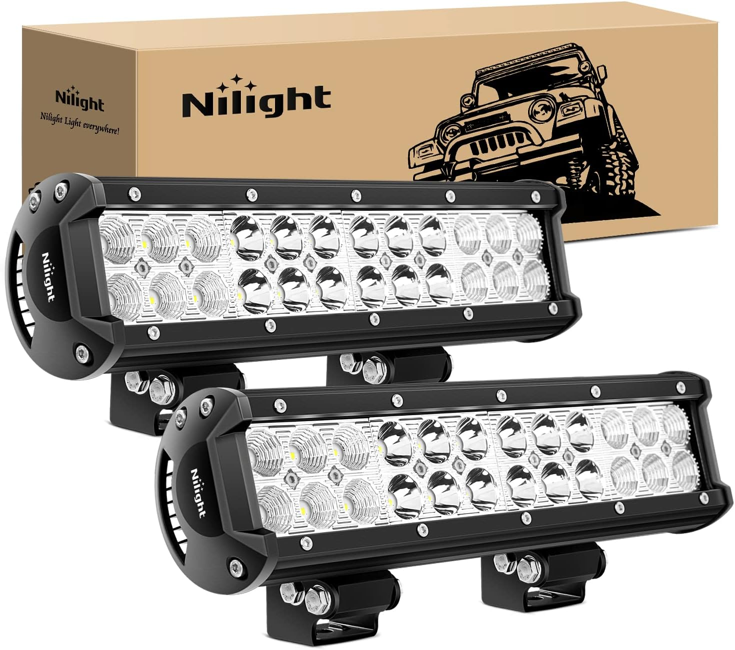 Nilight Led Light Bar 2Pcs 12Inch 72W 5040 LM Spot Flood Comboled off Road Lights Bright Driving Fog Boat Lights Led Work Light Bar for Trucks Pickup Golf Cart SUV ATV UTV 4X4 Van Camper