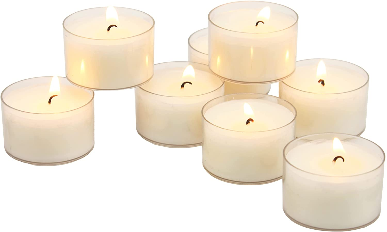 Stonebriar 96 Count White Unscented Smokeless Long Burning Clear Cup Tea Light Candles with 6 to 7 Hour Burn Time
