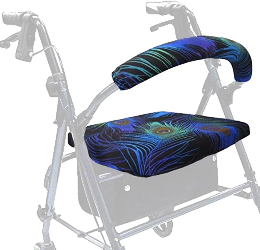 Rollator Seat and Backrest Cover Set – Peacock Feathers Pattern – Stylish Walker Accessory for Seniors