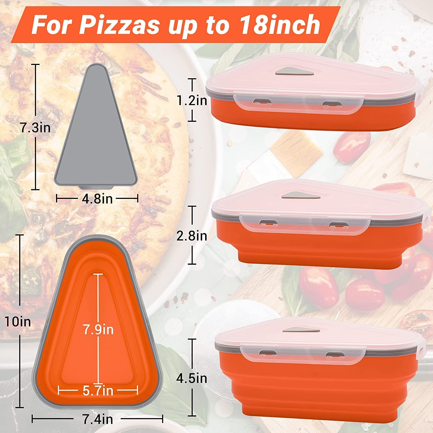 UNAOIWN Pizza Storage Container with 5 Serving Trays, Reusable Expandable Sil... - Picture 3 of 10