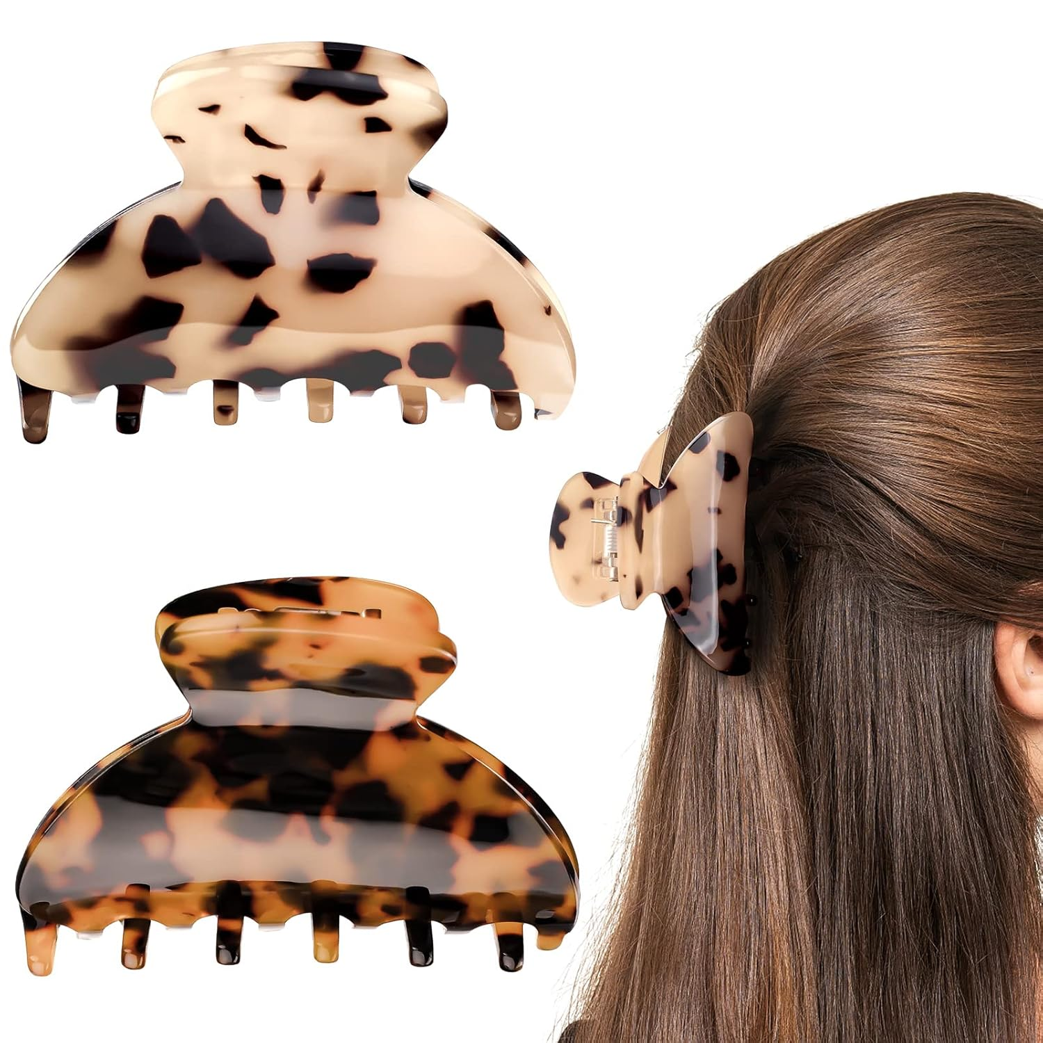 2PCS 2.75 Inches Hair Claw Banana Clips Tortoise Barrettes Celluloid French Design Barrettes Celluloid Leopard Print Small Fashion Accessories for Women Girls(Set4)