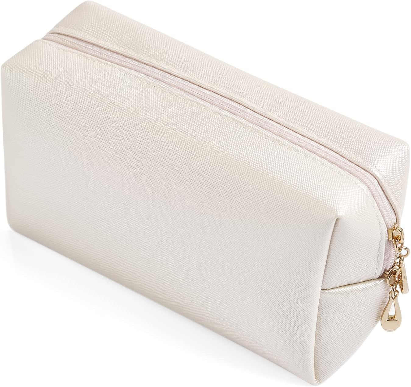 PU Leather Cosmetic Bag for Women Minimalism Makeup Bag for Daily Use Portable Storage Purse Small Neat Cosmetic Pouch Water-resistant Toiletry Bag for Travel (Ivory White)