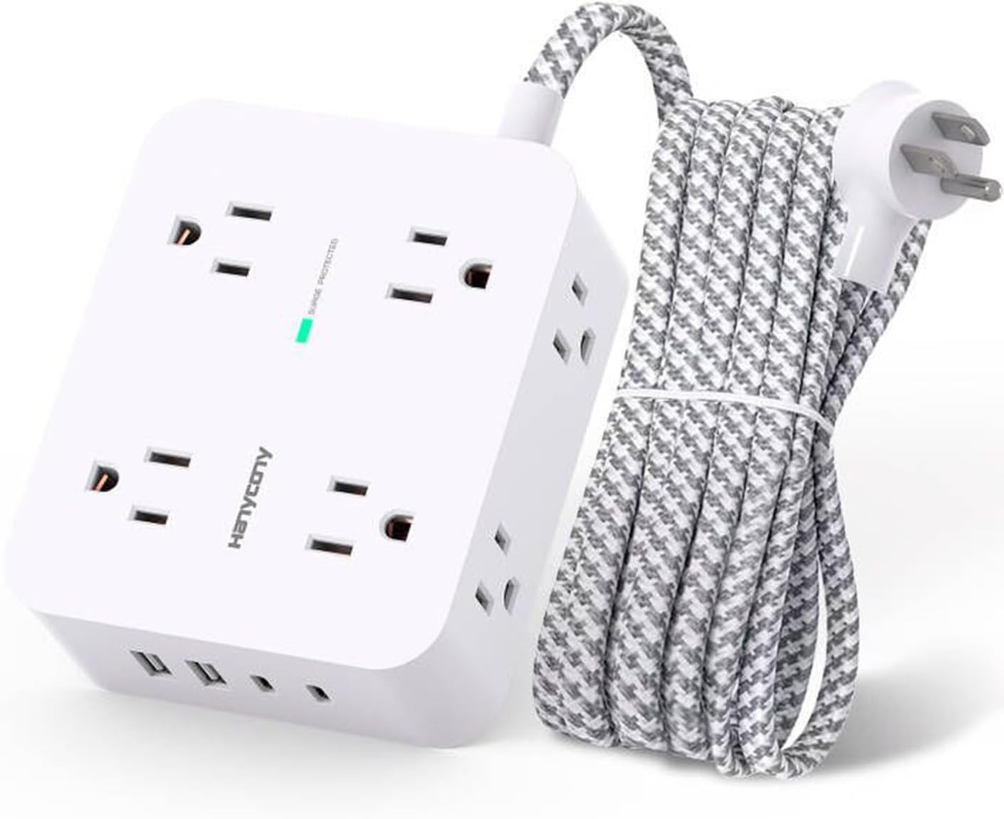 Surge Protector Power Bar - 8 Outlets 4 USB Charging Ports(2 USB C), Power Strip with 5Ft Braided Extension Cord, Flat Plug, Wall Mount Desk USB C Charging Station for Home Office College Essentials