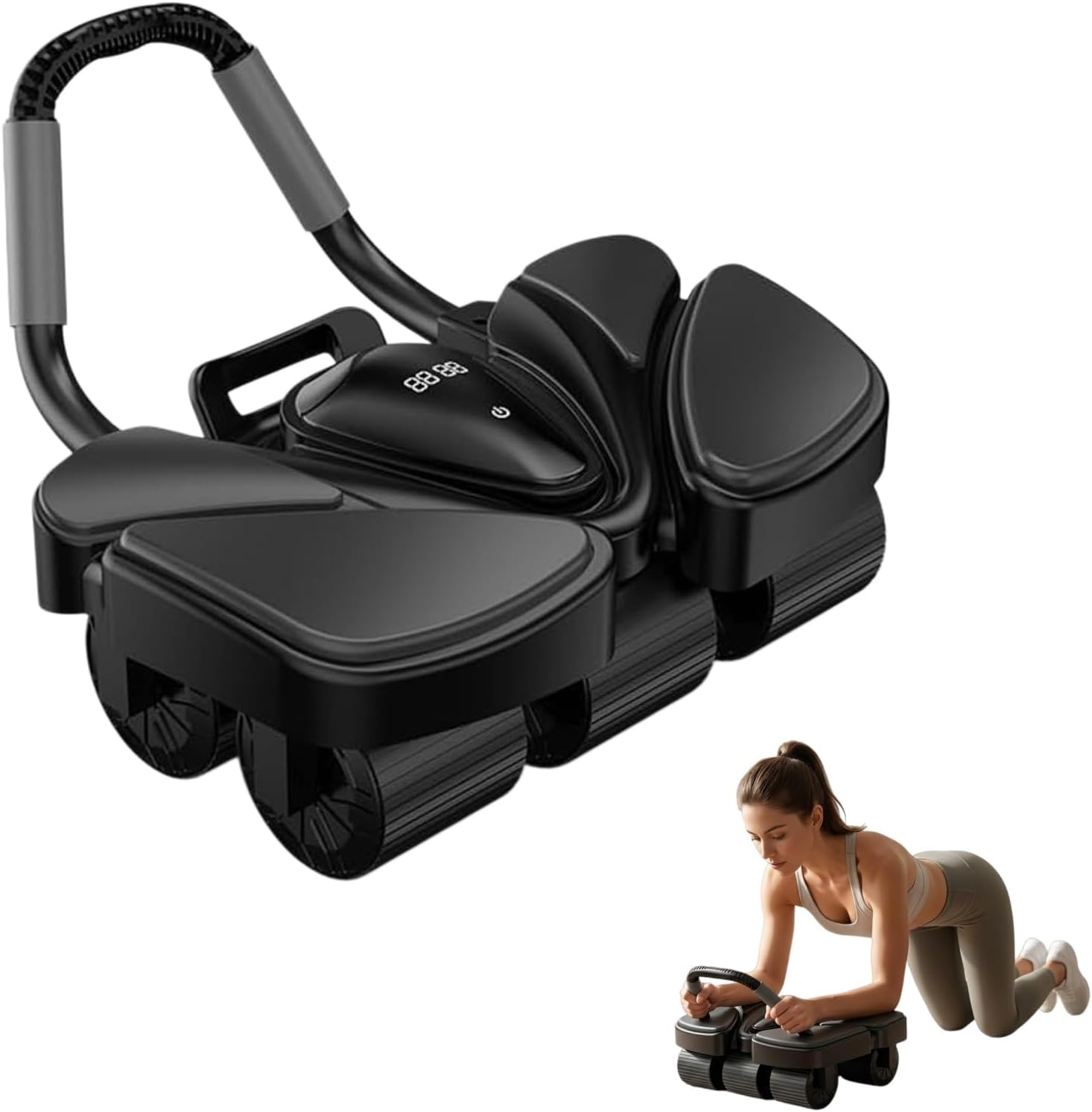 Ab Roller Home Gym Equipment – 6 Wheels Ab Wheel Muscle Roller with LCD Screen Ideal Exercise Equipment for Home – Comfortable Elbow Support with Non-Slip Handles – Time and Calorie Count