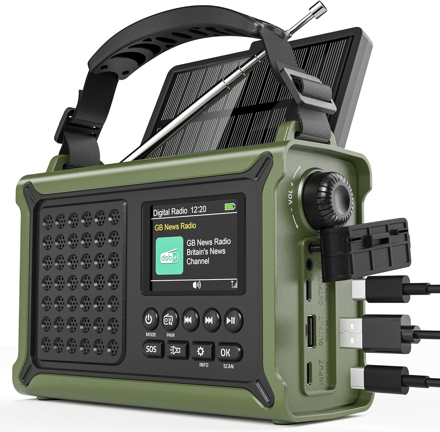 DAB+/DAB/FM Solar Wind up Radio with 12000Mah Rechargeable Battery