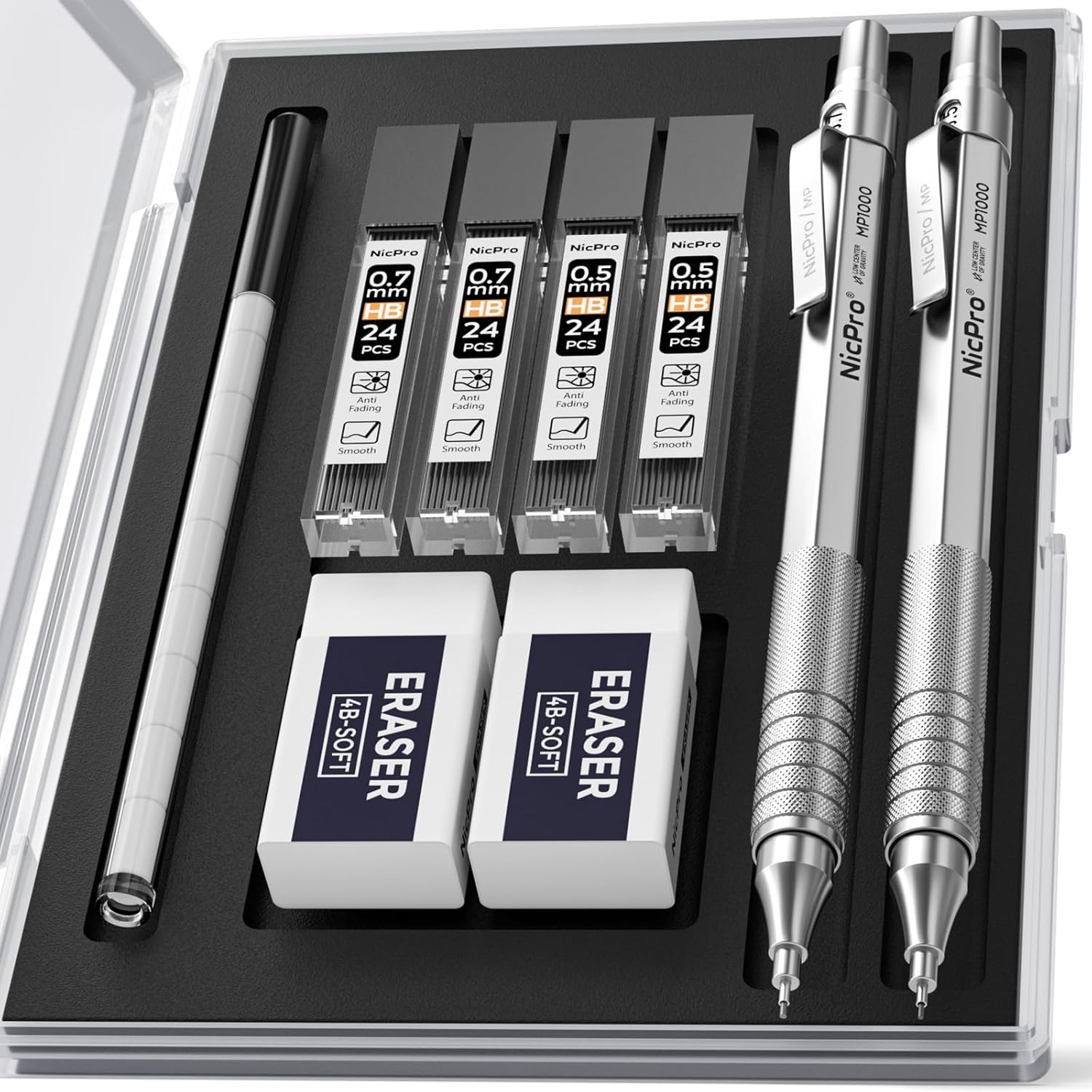筆記具 MP 2 PCS Mechanical Pencil 0.5Mm & 0.7 Mm with Case, MP1000 Metal