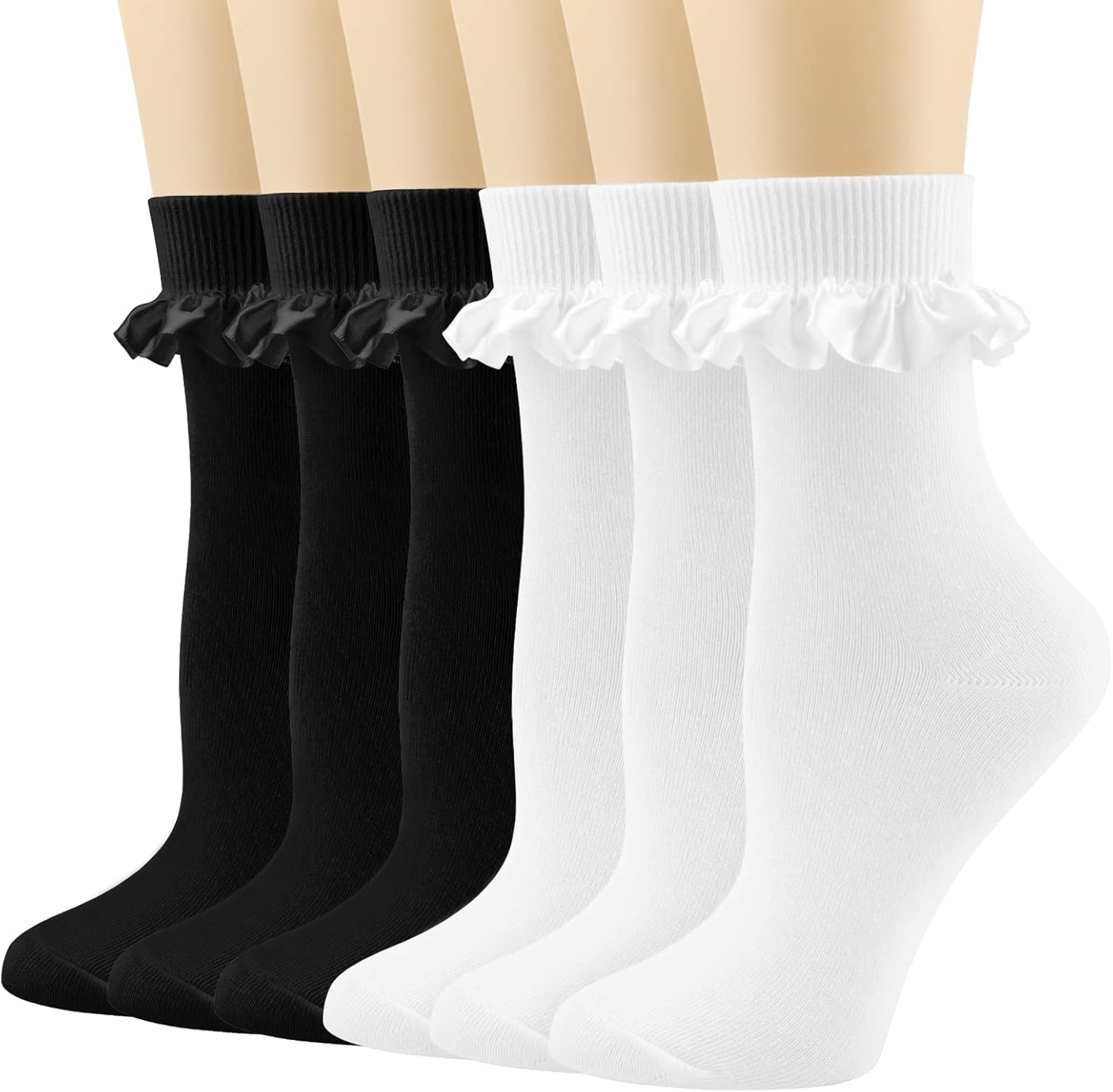 BIVOLU Womens Crew Socks Lace Ruffle Frilly Cotton Cute Princess Ankle Dress Socks for Girl 6 Pack