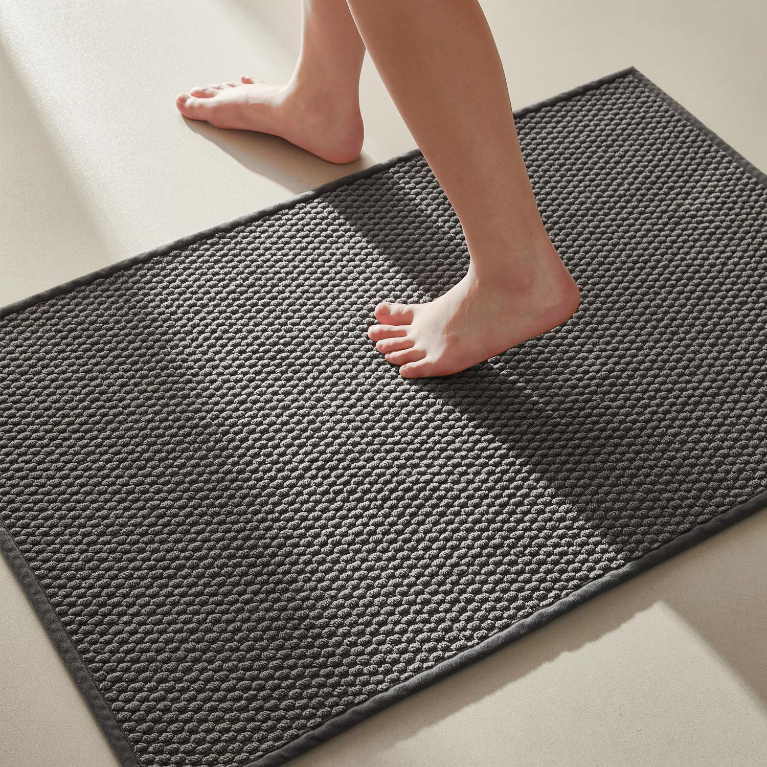 Bathroom Rugs Non Slip Washable, Super Absorbent Thin Bath Mat Small Quick Dry Low Pile Bathroom Rug, Dark Grey 16