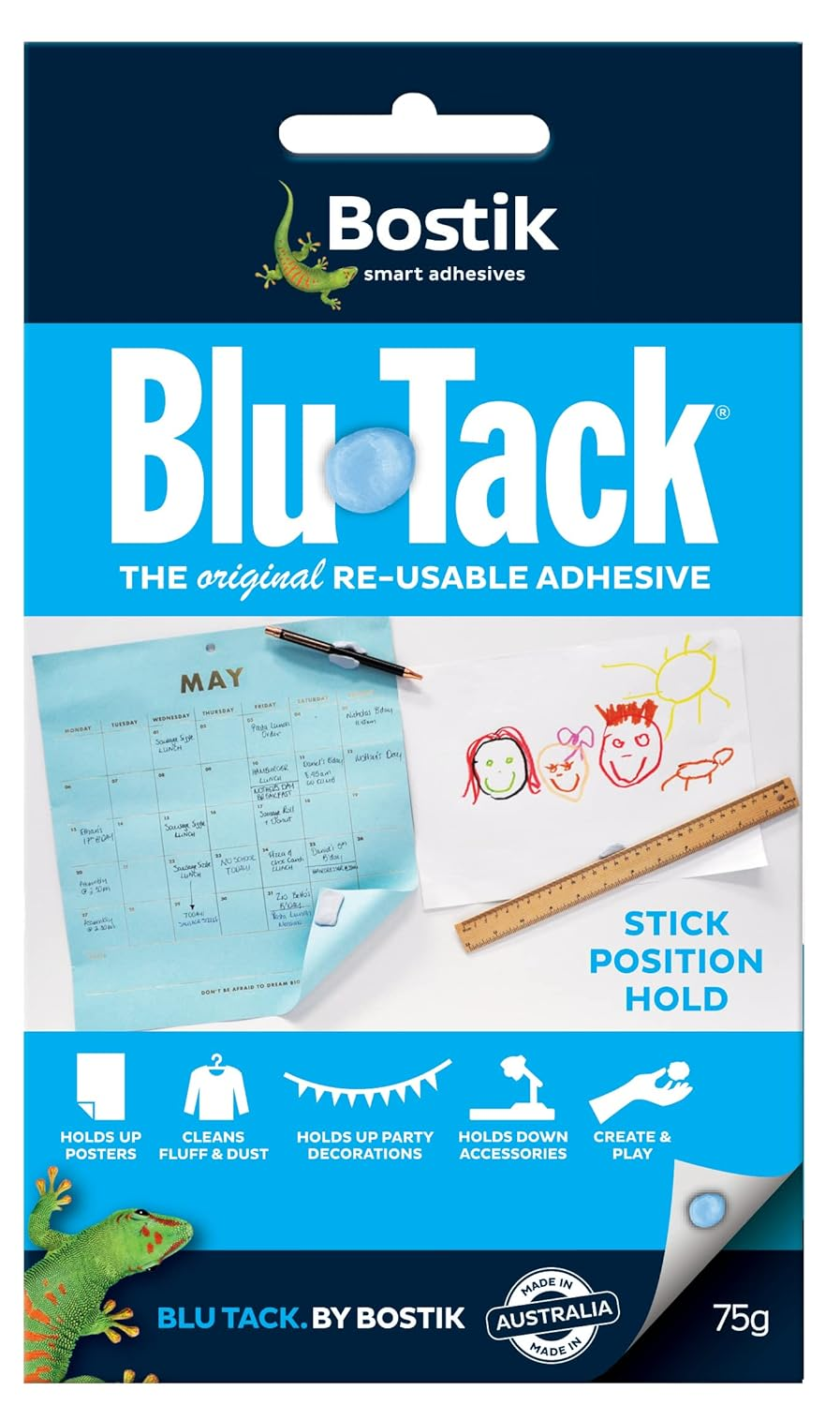 Blu Tack 75 G, 1 Pack, Blue/Gray