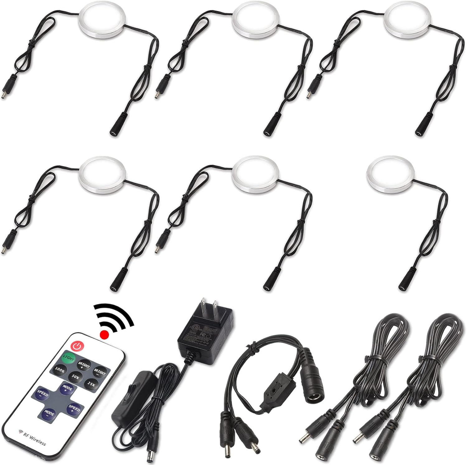 Curio Cabinet Lights Kit, over under Counter LED Puck Lights, Easy to Mount, Low Profile 0.3